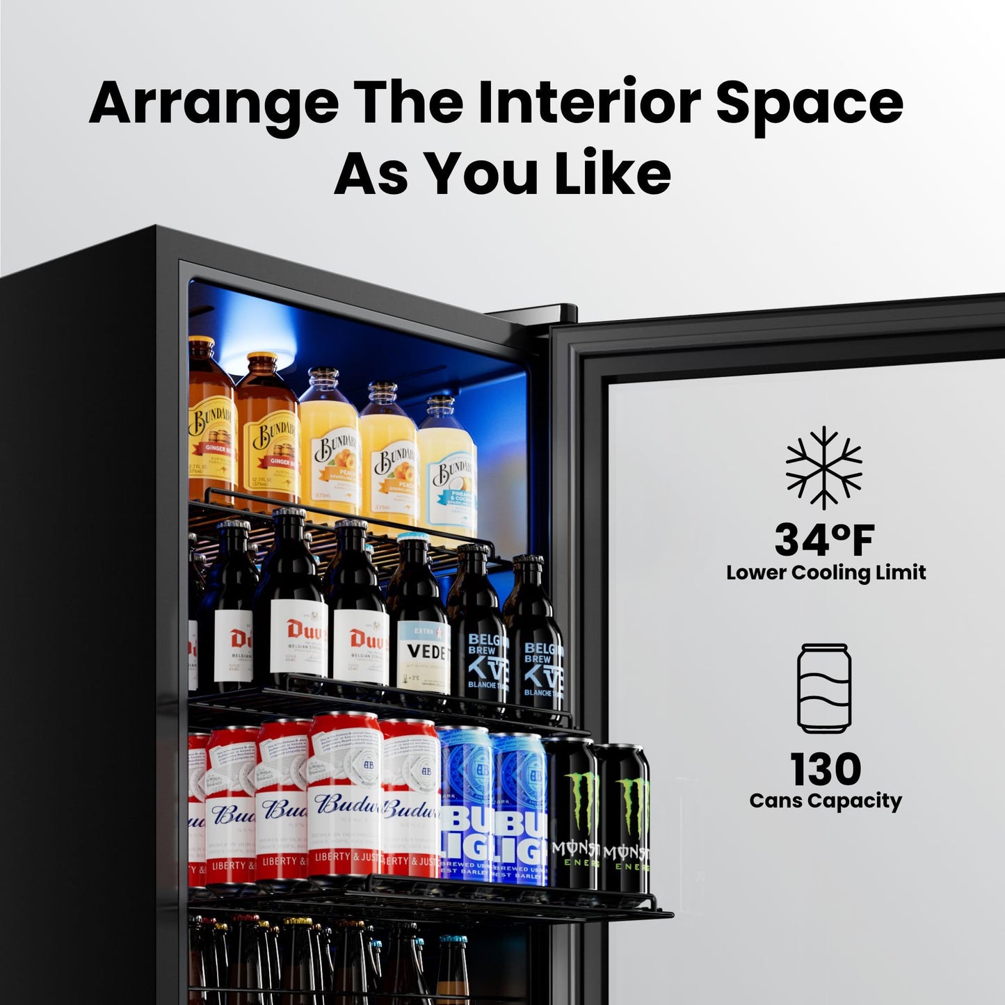 Yeego Beverage Refrigerator Cooler, 130 Cans Mini Fridge with Glass Door Beverage Fridge with Adjustable Shelves for Soda Beer or Wine, Beverage Cooler with Digital Temperature Control for Home Office