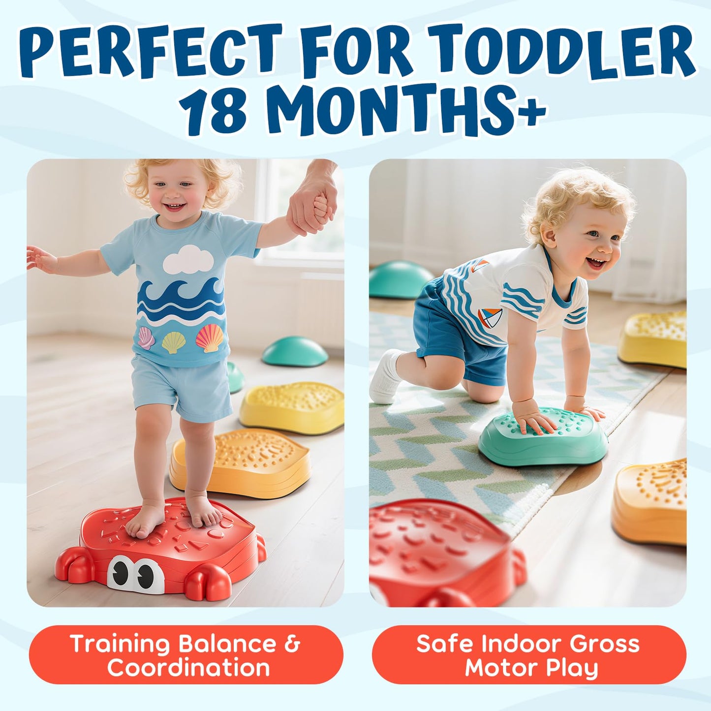 Lehoo Castle Stepping Stones for Kids, Non-Slip Toddler Stepping Stones for Autism, Balance Stones Sensory Toys for Toddlers 1-3, Crab Toddler Outdoor Toys, Obstacle Course for Kids 3-5