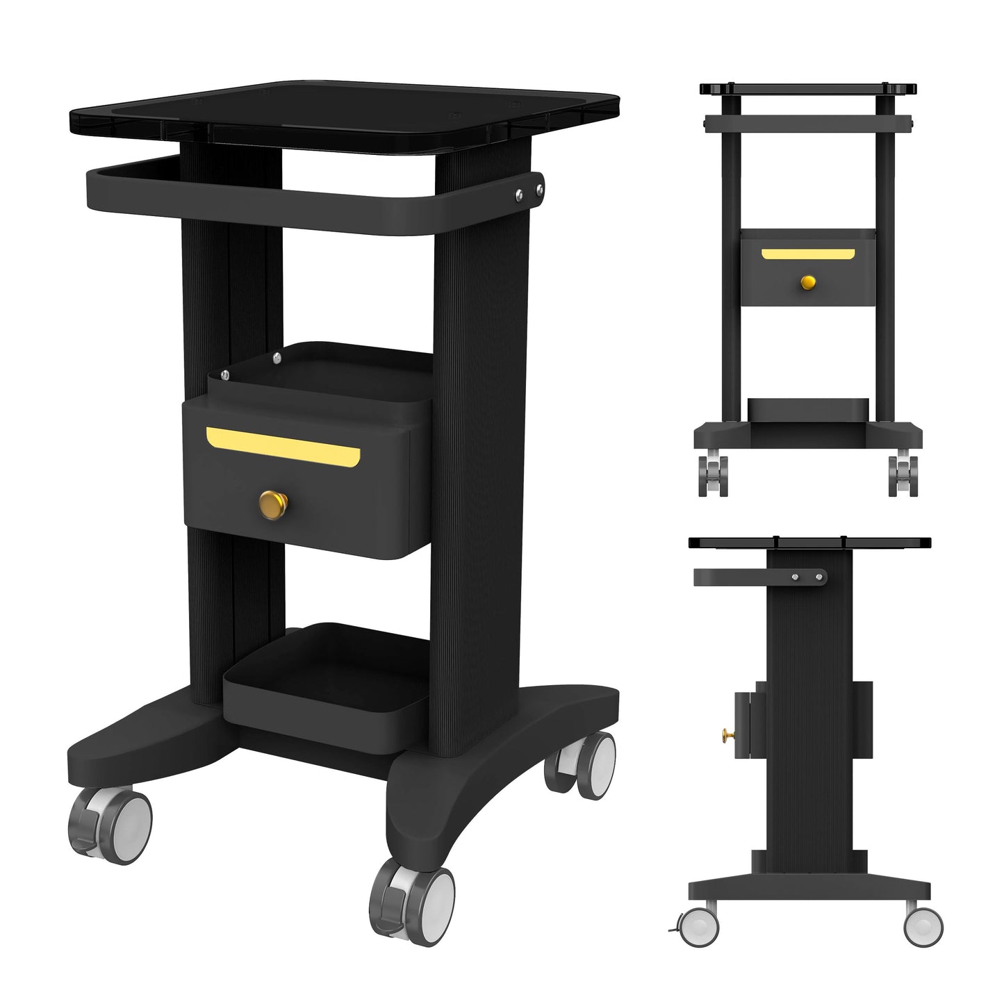 Seveat Professional Medical Cart with Drawers, 3 Tier, 198 Lbs Capacity, Portable Rolling Trolley for Home, Spa, Hospital, Office, Clinic (Black)
