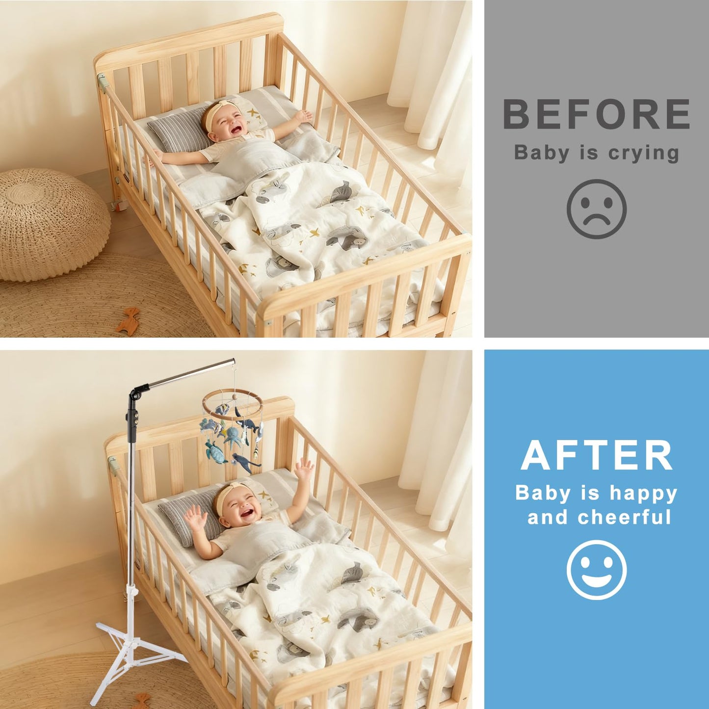 Quynhni Baby Crib Mobile Arm,Mobile Hanger for Crib 56-78" Adjustable Height Top Can Rotate 180° Suitable for Baby Girls Boys Stainless Steel Material Sturdy and Stable Base