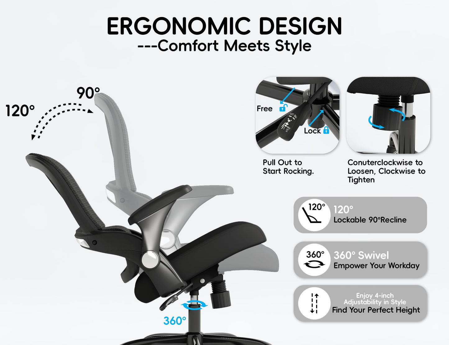 TRALT Office Chair - Ergonomic Office Chair with Back Support, Home Office Desk Chairs, 330lbs Wide Seat Big and Tall Office Chairs, Comfy Desk Chair for Work, Study, Office, Gaming (Black)