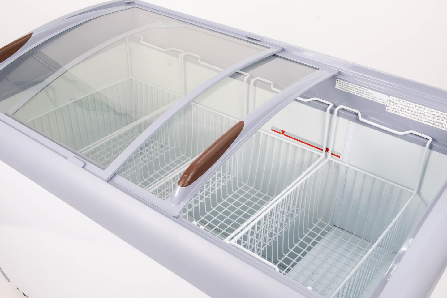 Frigidaire Commercial Chest Freezer for Ice Cream and Frozen Foods, Store Displayer, Glass Top Storage Case, 9 Cu. Ft. Bin, Rolling Caster Wheels, Adjustable Temperature, Energy Efficient Cooling