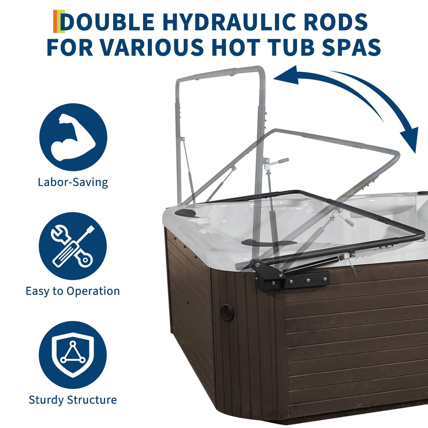 Hydraulic Swimming Pool Spa Cover Lift, Hot Tub Lift, Adjustable Width 69"-96.5", Mounted on Both Top Sides, for Various Sizes of Rectangular Bathtubs, Hot Tubs & Spas