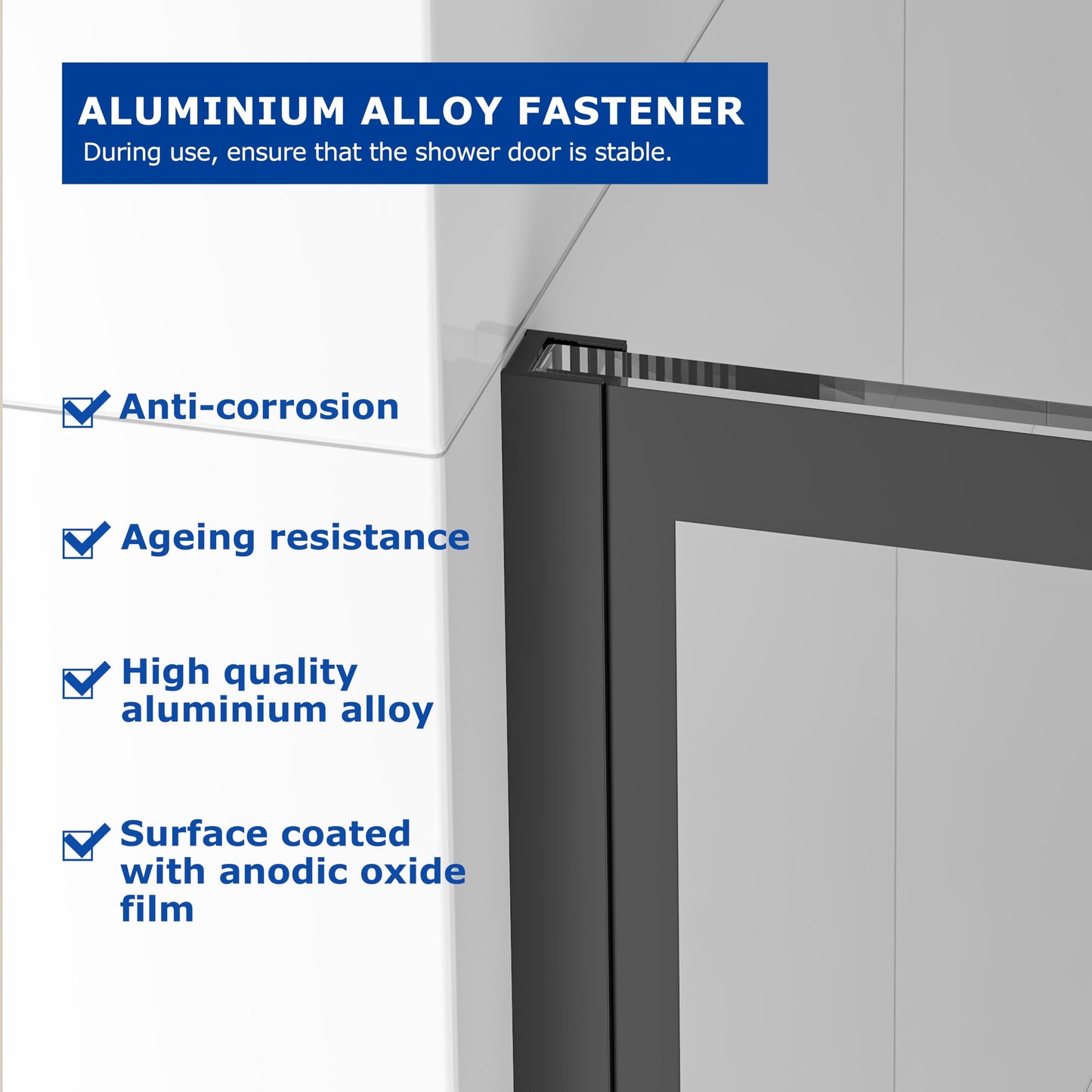 Mainzel 34" W x 76" H Fixed Shower Glass Panel, Frameless 3/8" ANSI Tempered Glass Panel with Easy Clean Guard Coating, Modern Design Bathroom Shower Screen, Matte Black