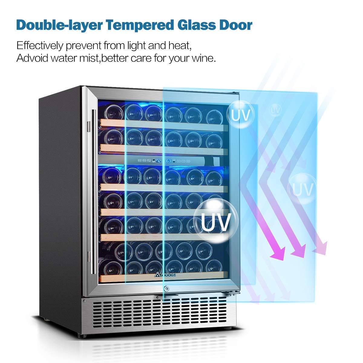 AAOBOSI 51 Bottle Wine Fridge, 24-Inch Dual Zone Wine Cooler Refrigerator, Built-In or Freestanding Under Counter Wine Fridge with Compressor, Digital Temperature Control, Low Noise for Home Bar