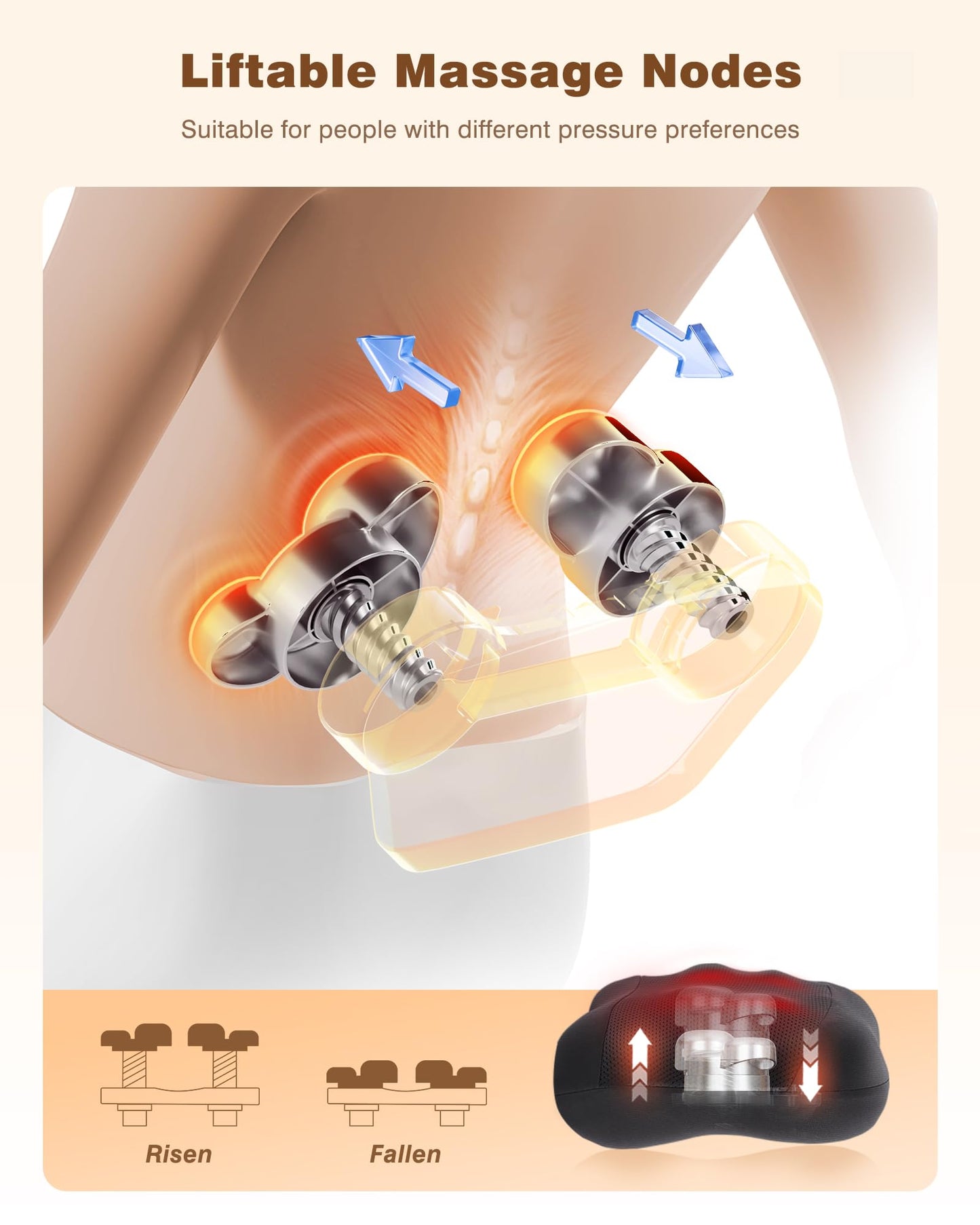 KINGJOY 2-in-1 Cordless Shiatsu Back Massager with Heat, Upgraded 4D Liftable Massage Nodes & Dual-Side Heating, Deep Tissue Kneading for Back Pain Relief, Gift for Women Men, Home Office Use