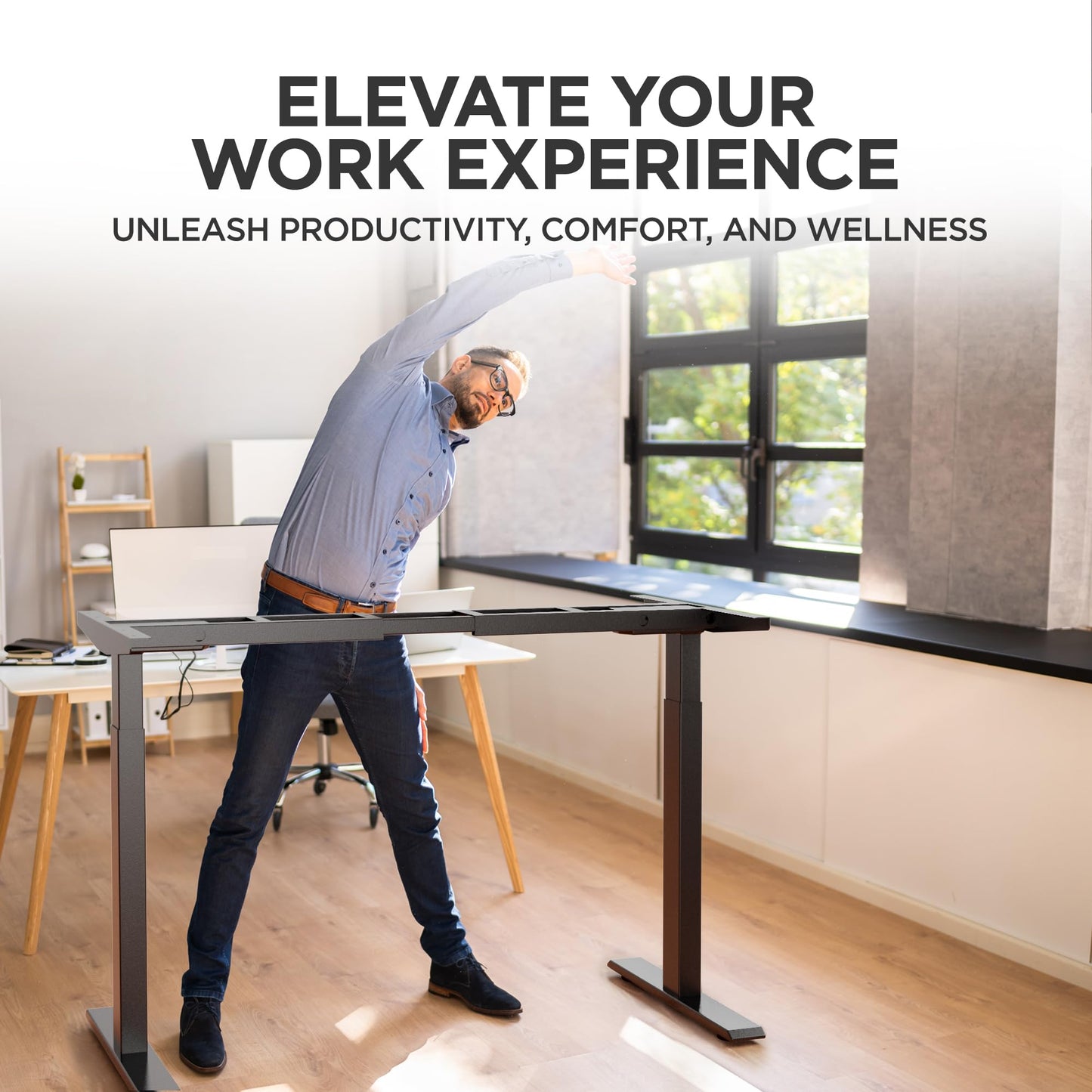 Uncaged Ergonomics Rise Up Standing Desk Legs, Adjustable Standing Desk Frame Dual Motor w/Memory, Electric Frame Base Height Desktop Table, Sit Stand Electric Table Legs