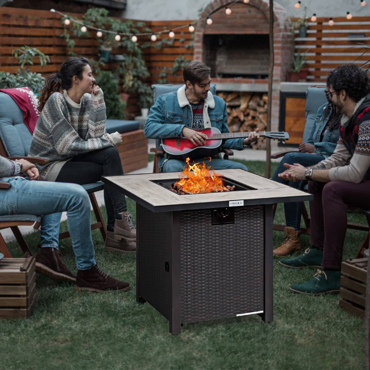 COSTWAY 30" Propane Gas Fire Table, Patio Square Fire Pit Table w/Stainless Steel Burner, 50,000 BTU Heat Output, Elegant Tile Tabletop, PVC Cover Perfect for Poolside, Backyard