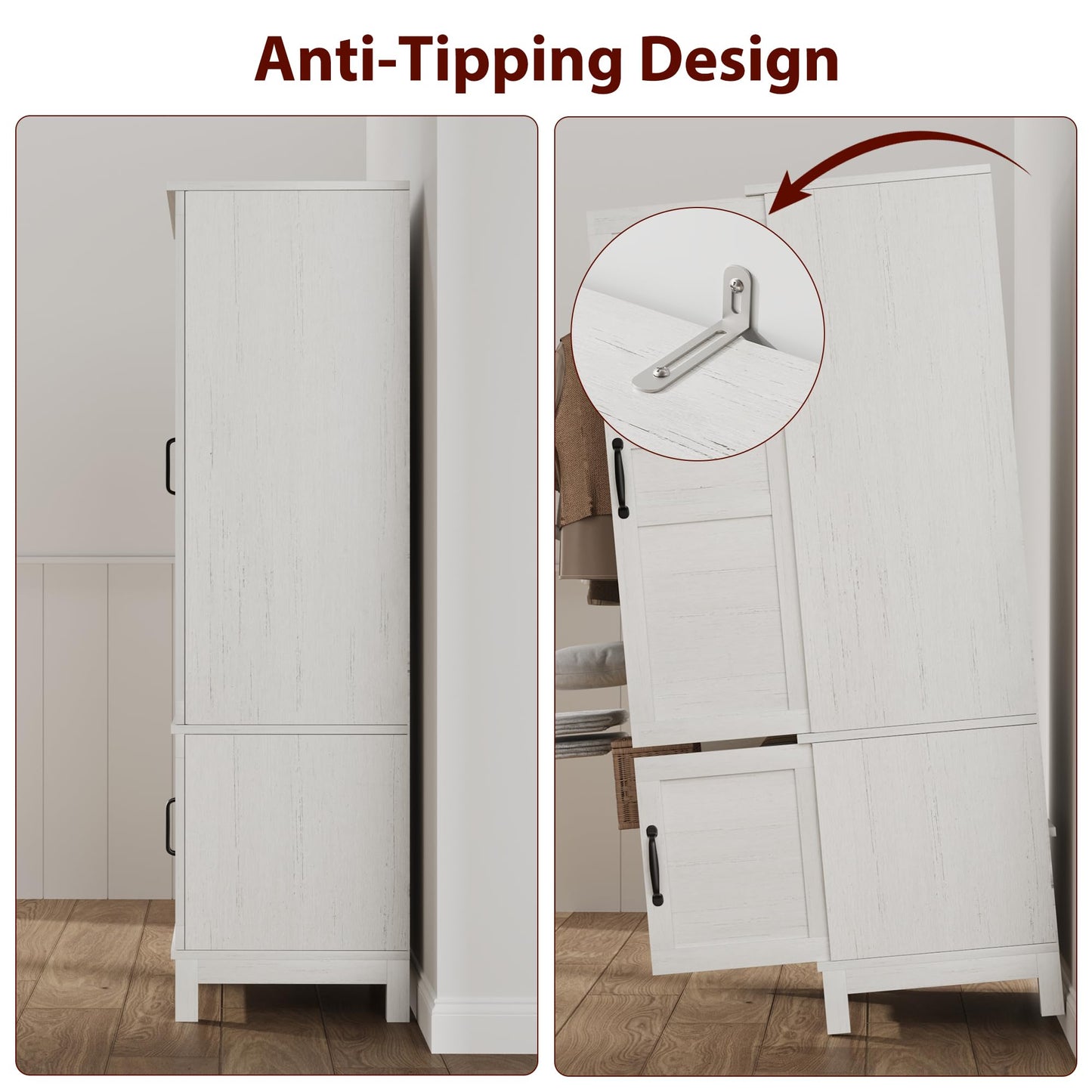 GarveeHome Armoire Wardrobe Closet with 4 Doors,72 in Wooden Wardrobe Cabinet with Hanging Rod, Freestanding Tall Clothing Armoire Storage Cabinet with Adjustable Shelves for Bedroom, Retro White