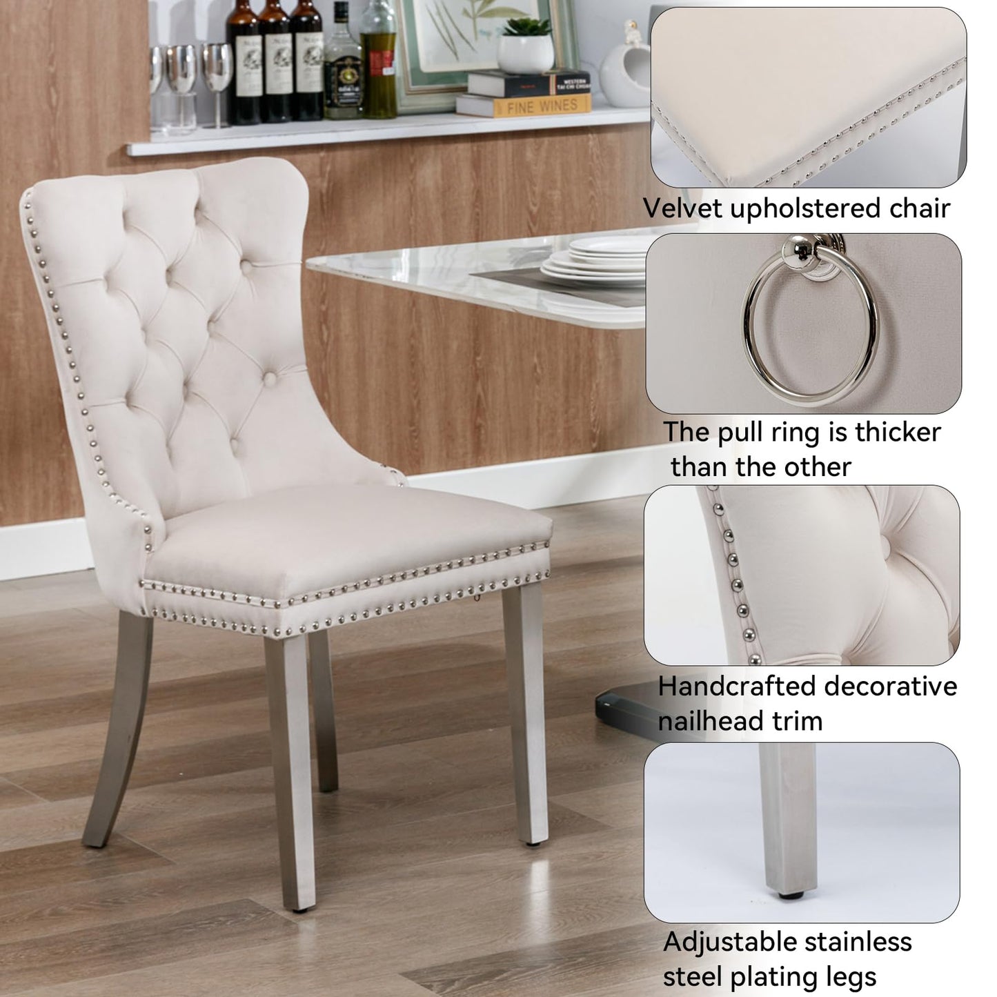 MELAABUU 9 Pieces White Extendable Dining Table Set, 63"-78.74" Expanding Modern Kitchen and Dining Room Table Set for 8, Rectangle Faux Marble Extendable Dining Table& Beige Velvet Upholstered Chairs