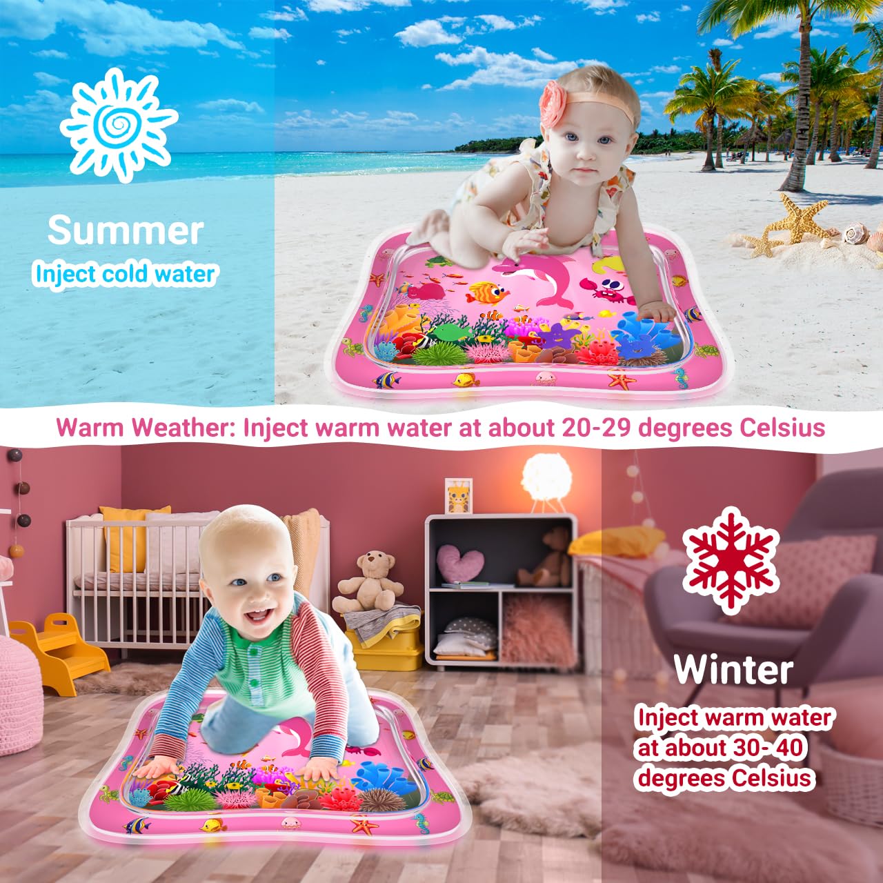 ZMLM Baby Tummy Time Water Mat for Babies: Baby Toys Gifts for Newborn Infant 3 6 9 12 Month Boy Girl Inflatable Activity Playmat Sensory Mat Toddler Belly Time Pat (Pink)