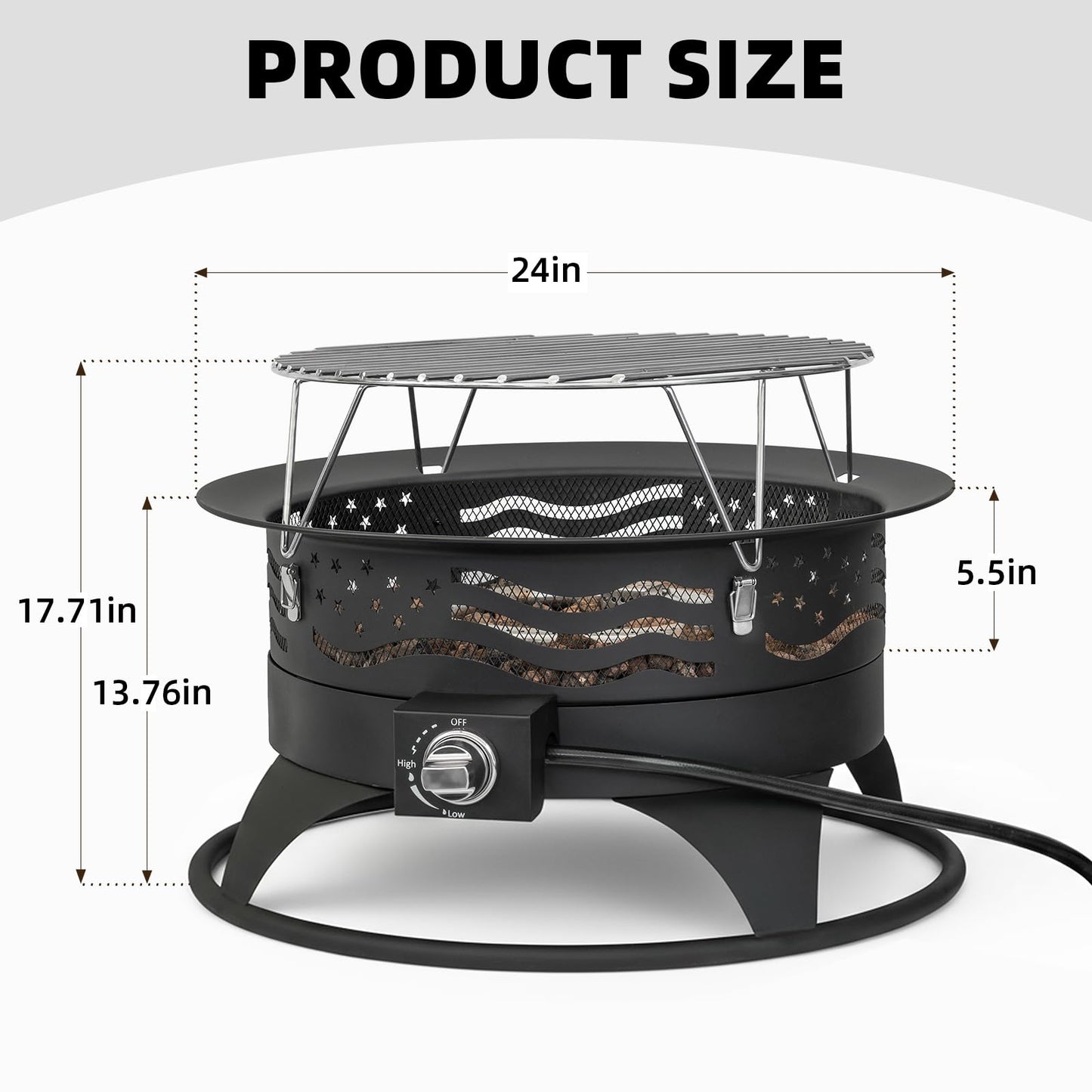 Panovue 24 Inch Portable Propane Fire Pit with Grill, 60000 BTU Outdoor Gas Firepit with Lava Rocks & Adjustable Flame, Smokeless Gas Firebowl for Backyard, Camping & Gatherings