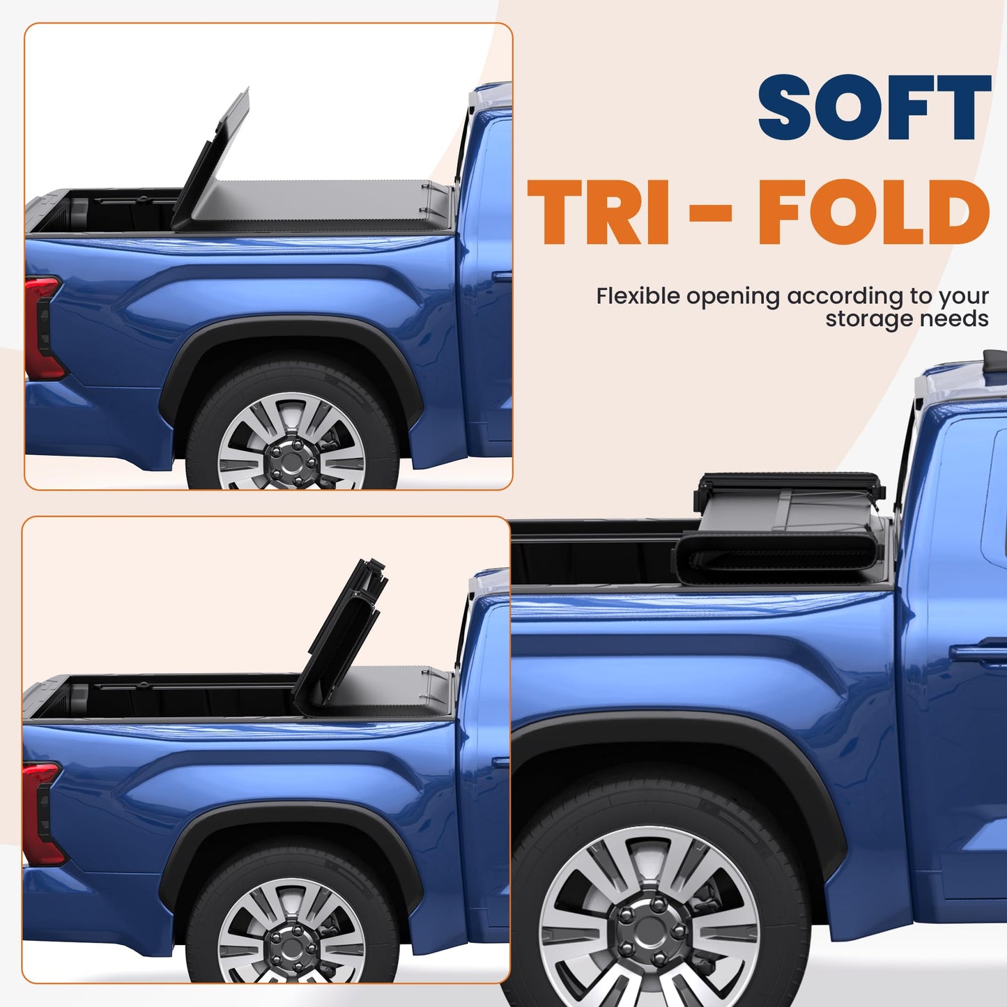 KUIPERAUTO Soft Tri Truck Bed Tonneau Cover Compatible for 2014-2025 Toyota Tundra 5.5ft Bed (incl Utility Track System