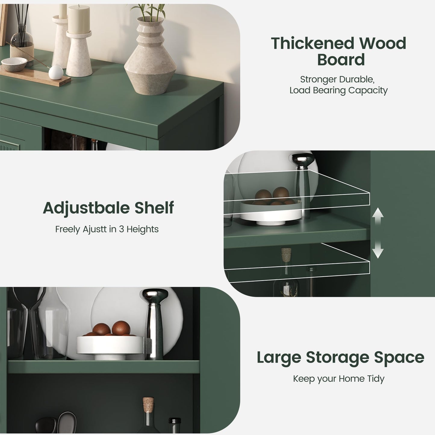 Jocoevol 55" Buffet Cabinet with Storage, Modern Fluted Door Design Sideboard Buffet Cabinet with Adjustable Shelf, Coffee Bar Station for Kitchen, Dining Room, Green