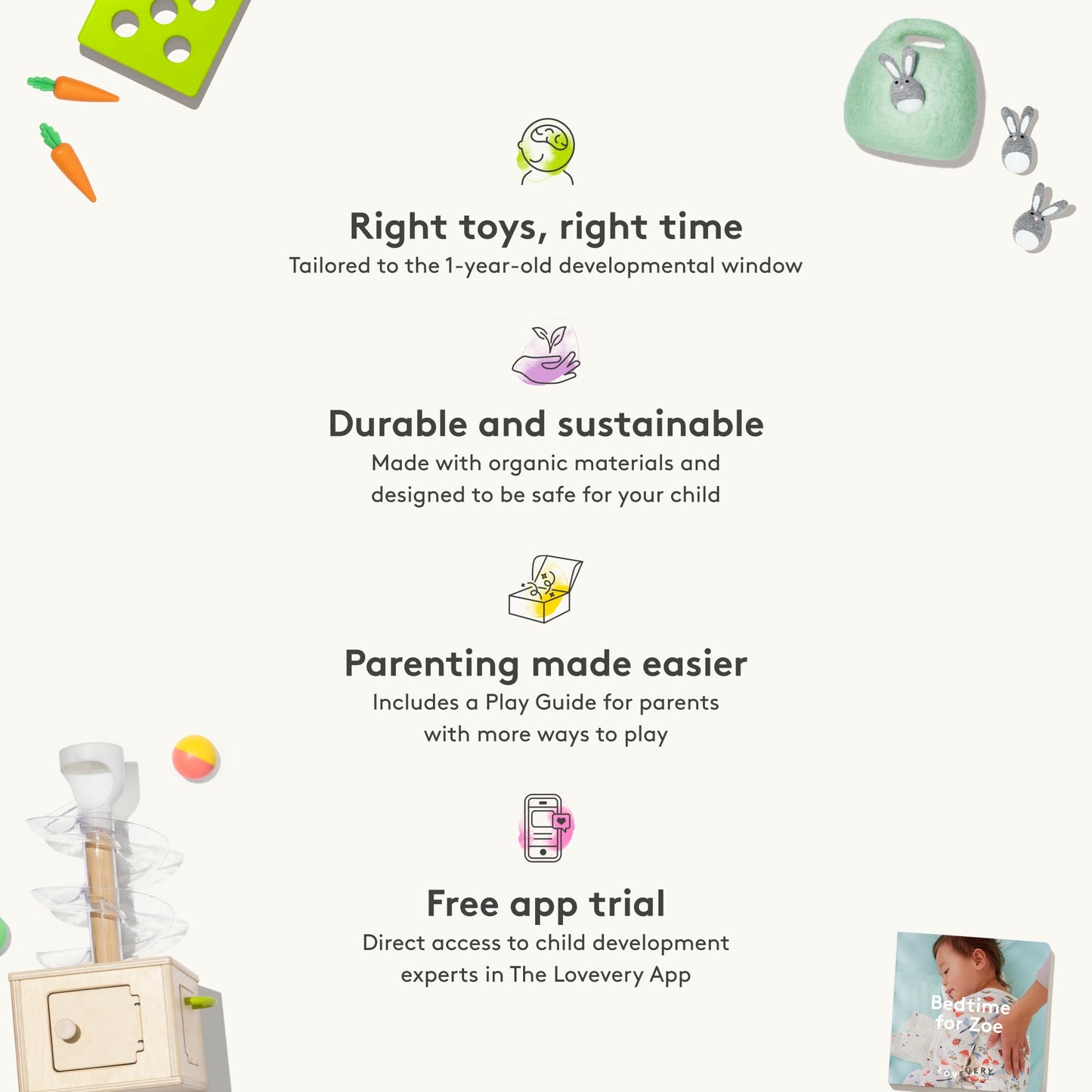 Lovevery | The Babbler Play Kit, Birthday Play Kit, Montessori Toddler Toy, 8 Play Products, 1 Board Book, and Play Guide (Best Birthday Gift for 1 Year Old), Medium