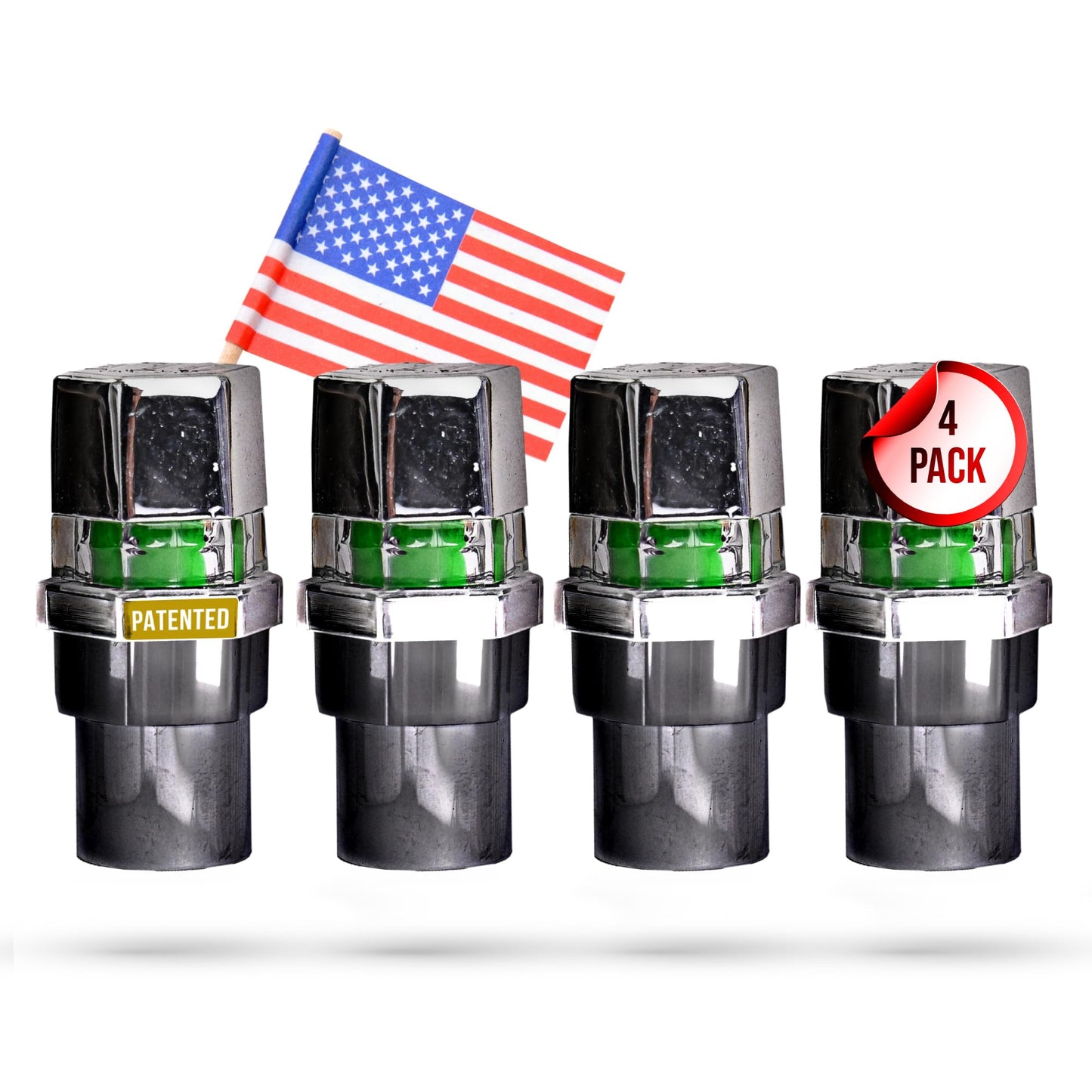 Quick Pressure Tire Pressure Monitoring Valve Caps Sensor Gauge - Advanced Detection System, 50 PSI Sensing Air Alert Indicator for Cars, Trailers, Bikes - Chrome-Plated, Pack of 4