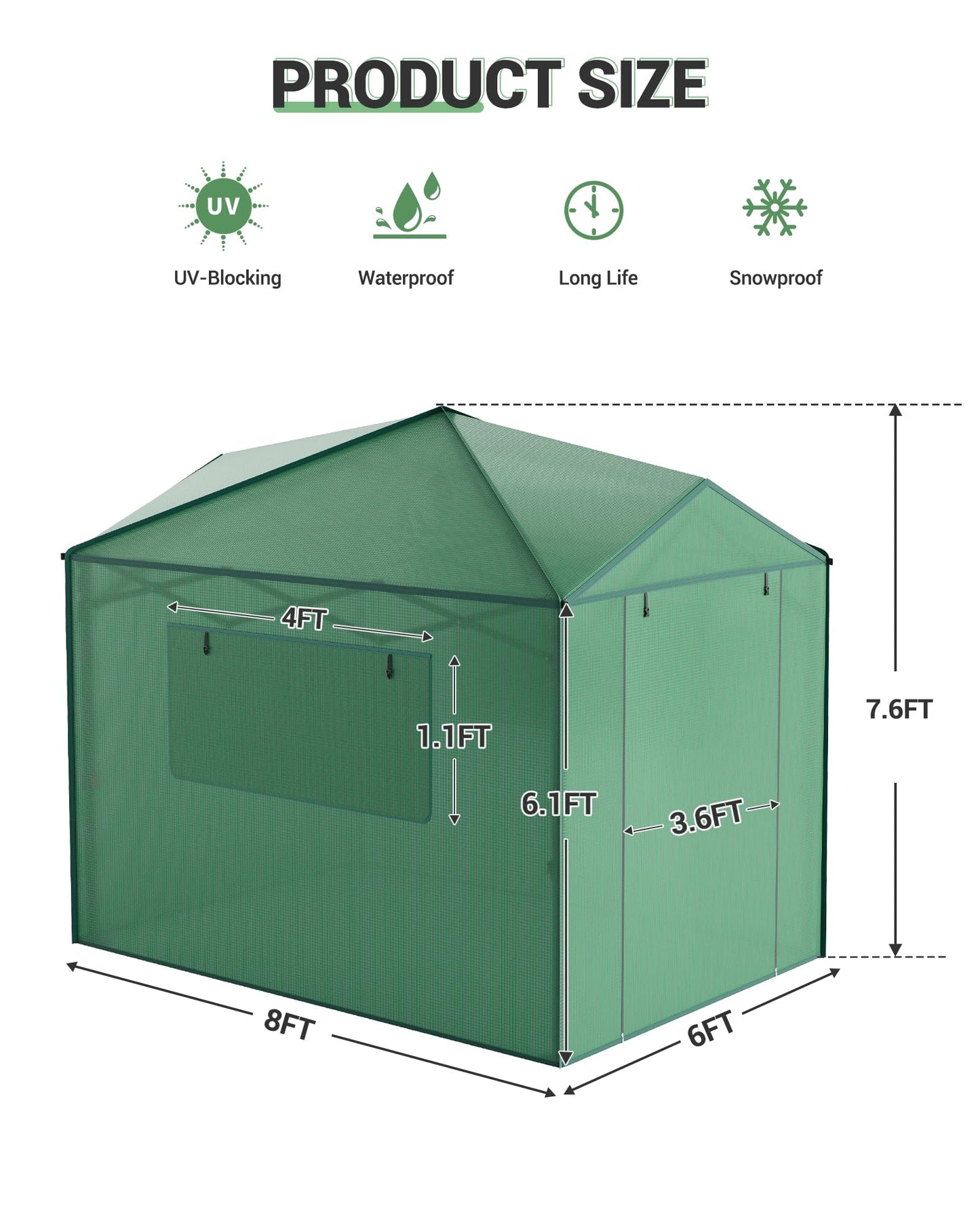 8x6 ft Portable Greenhouse for Gardening, Walk-in Plant Houses for Winter Protection, Durable PE Cover Greenhouse Kit for Indoor & Outdoor Use, Zippered Doors