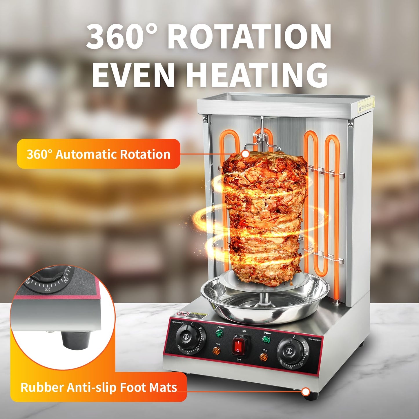 XXUNYNUIN Shawarma Grill Machine, Electric Vertical Rotisserie with 2 Burners, Rotating Chicken Rotisserie Machine Broiler Gyro with Shovel