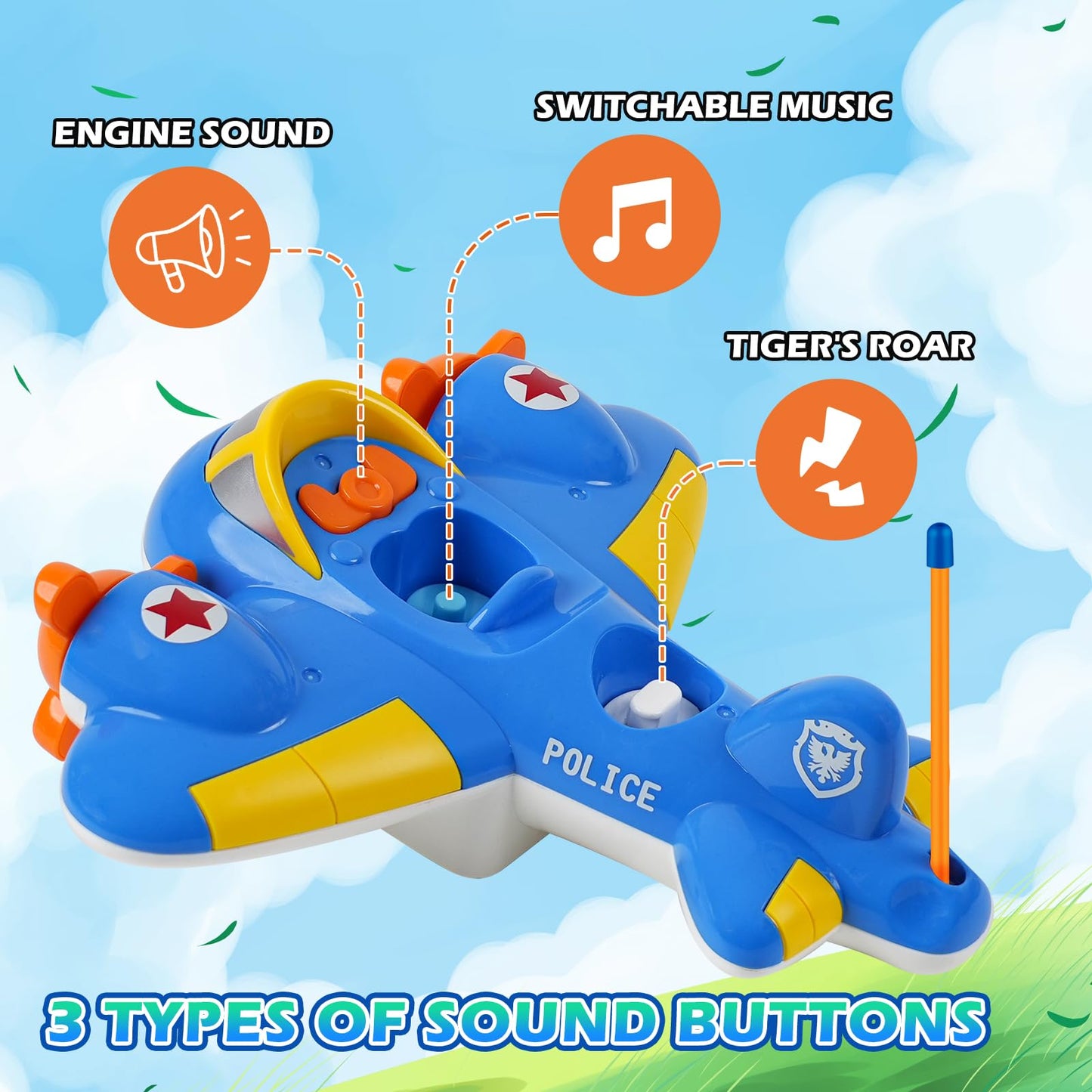 Gaitel Remote Control Airplane for Kids - Birthday Gifts for Boys Toddlers Ages 18+ Months, 2 3 4 5 Year Old, RC Cartoon Aircraft Toy with Lights, Music and Easy Control