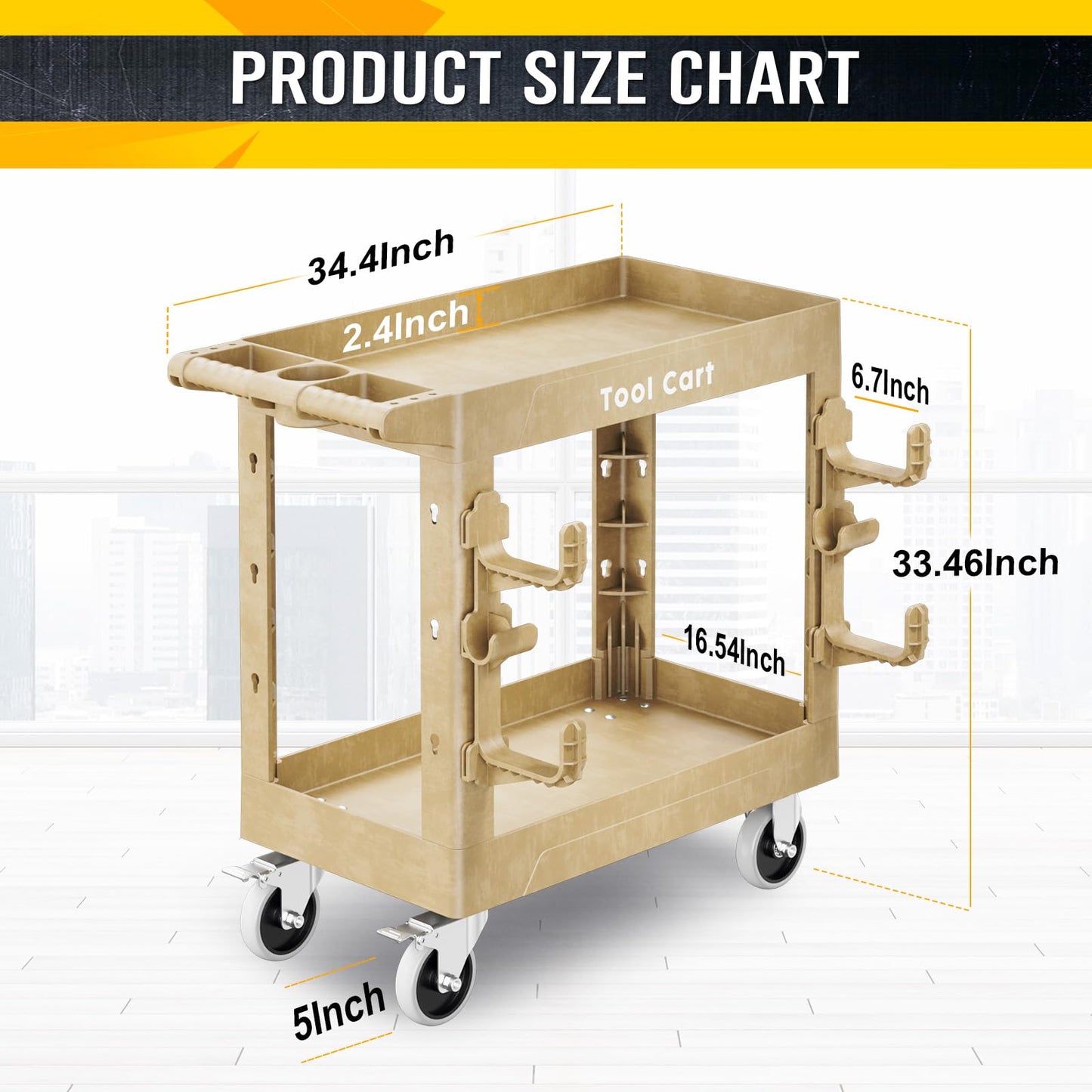 Heavy Duty Garden Tool Carts,600LBS Capacity 2 Tier Yard Tool Storage Rack with Side Hooks Garage Tool Cart with 360°Swivel Wheels Outdoor Garden Tool for Shed, Yard, Garage,Sand