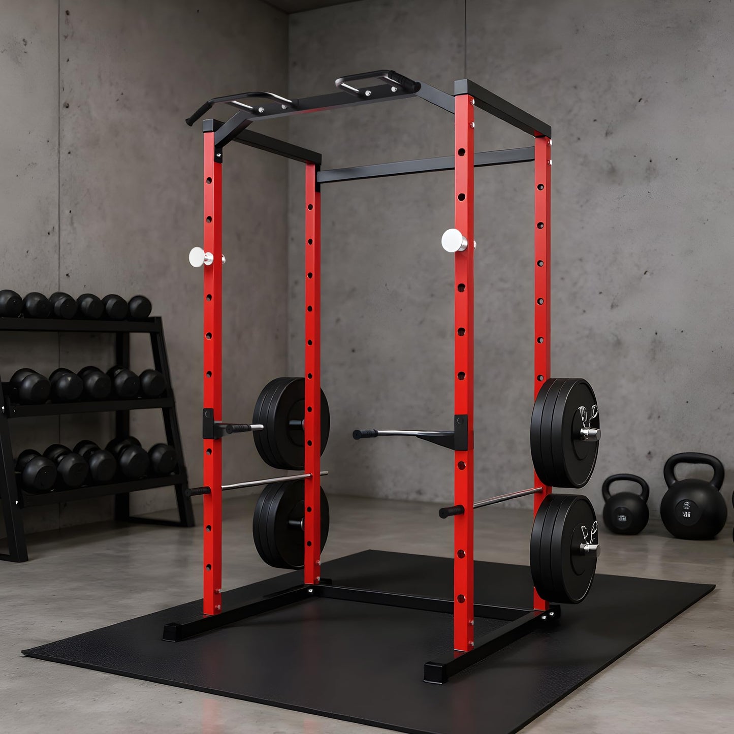 ActiveTrail Heavy-Duty Power Cage with Pull-Up Bar, 1100LB Capacity Squat Rack for Home Gym Strength Training with Adjustable j-Hooks & Safety Bars
