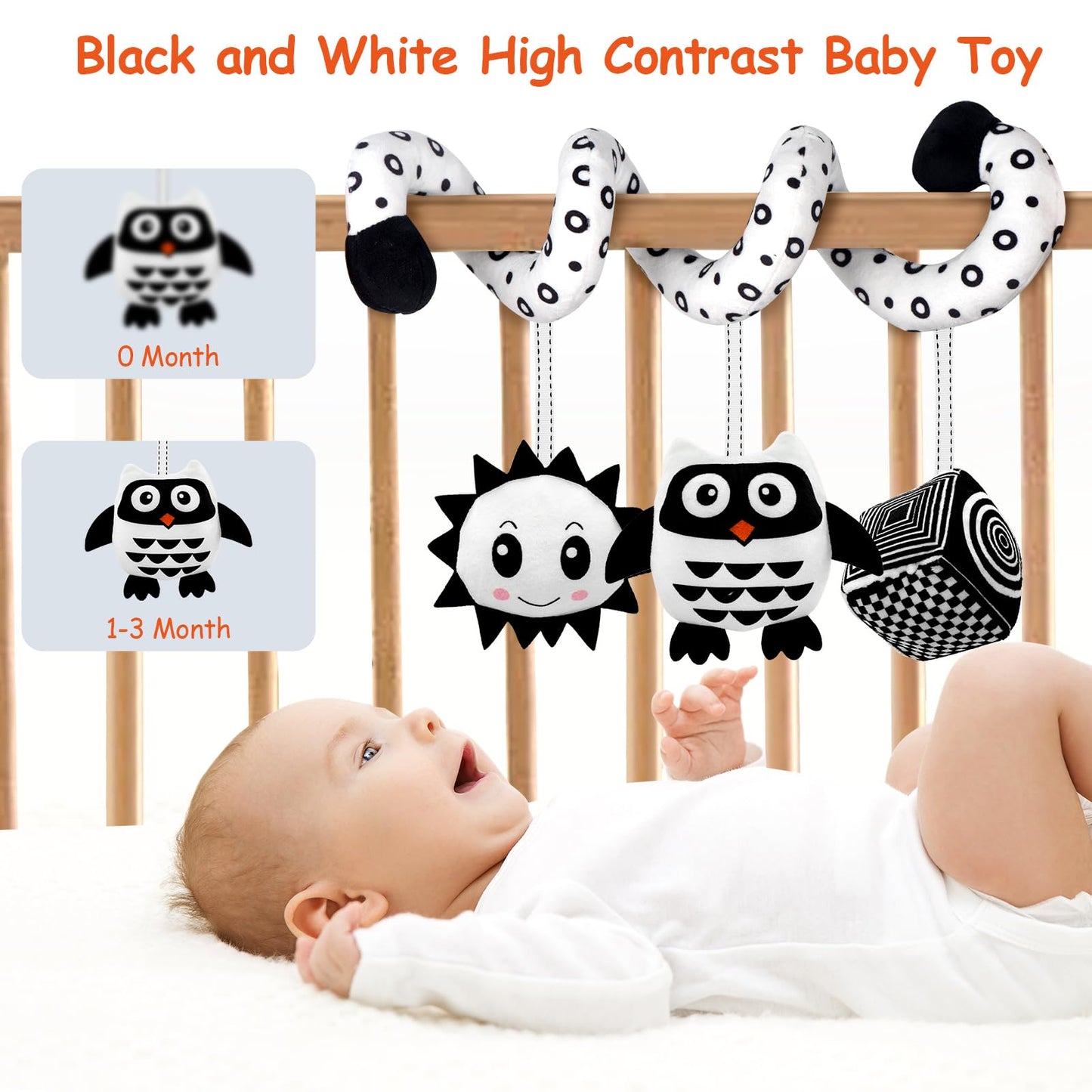 SAMMAS Baby Spiral Hanging Stroller and Car Seat Toys for Babies 0-6 Months Newborn Plush Activity Toys for Bed Bassinet Crib Baby Carrier Gifts (owl)