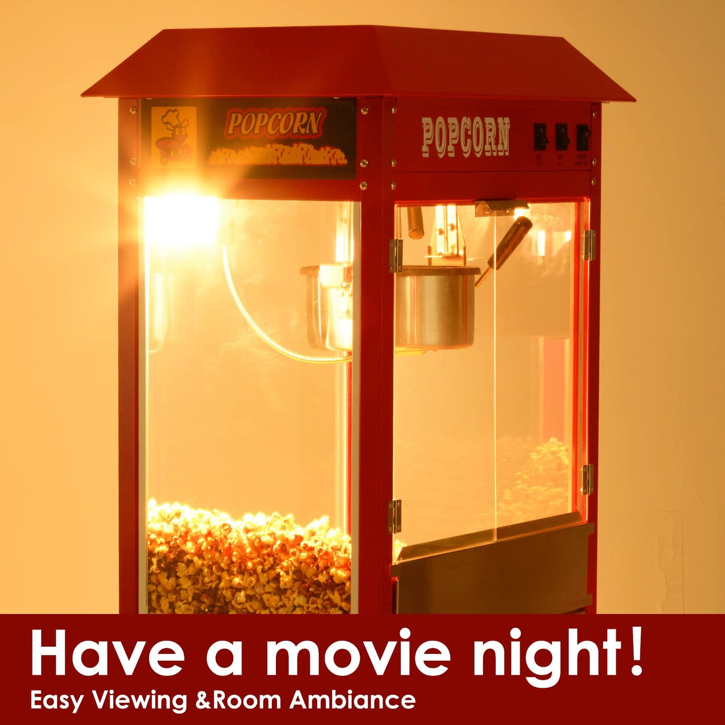 Takywep Commercial Popcorn Machine Cart, Popcorn Maker with 10 Oz Kettle Makes Up to 64 Cups, 3-Switch Control, Theater Style Popcorn Poppers