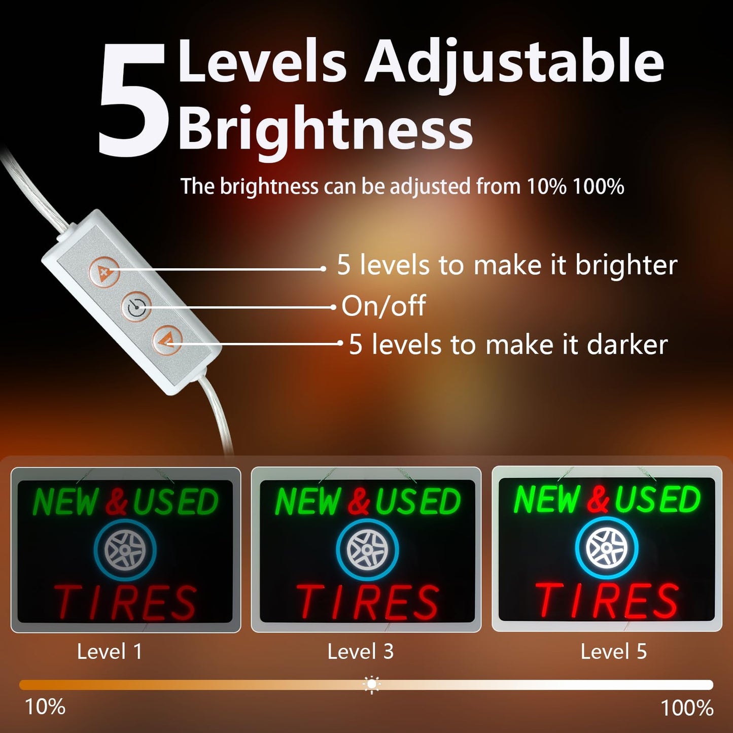 JFLLamp Large NEW&USED TIRES Neon Signs for Wall Decor Business Neon Lights for Bedroom Led Signs Suitable for Office Man Cave Bar Christmas 12V Power Adapter, 23.6*15.7 Inch(Red + Grenn+White +Azure)