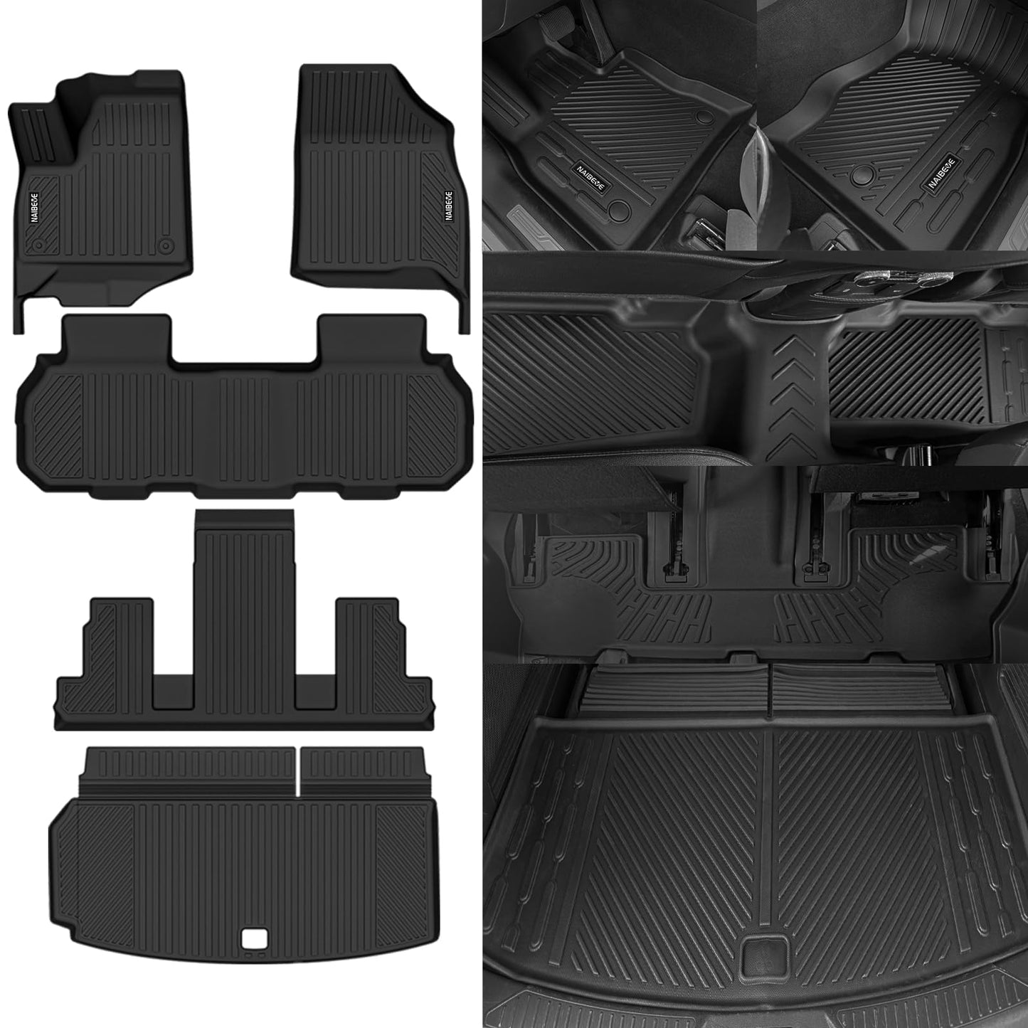 Naibeve Floor Mats for 2018-2023 Chevrolet Traverse 7 Seats Bucket Seats (for 2024 Traverse Limited)-All Weather Custom Fit for Chevy Traverse Floor Mats & Cargo Mat Waterproof Interior Accessories