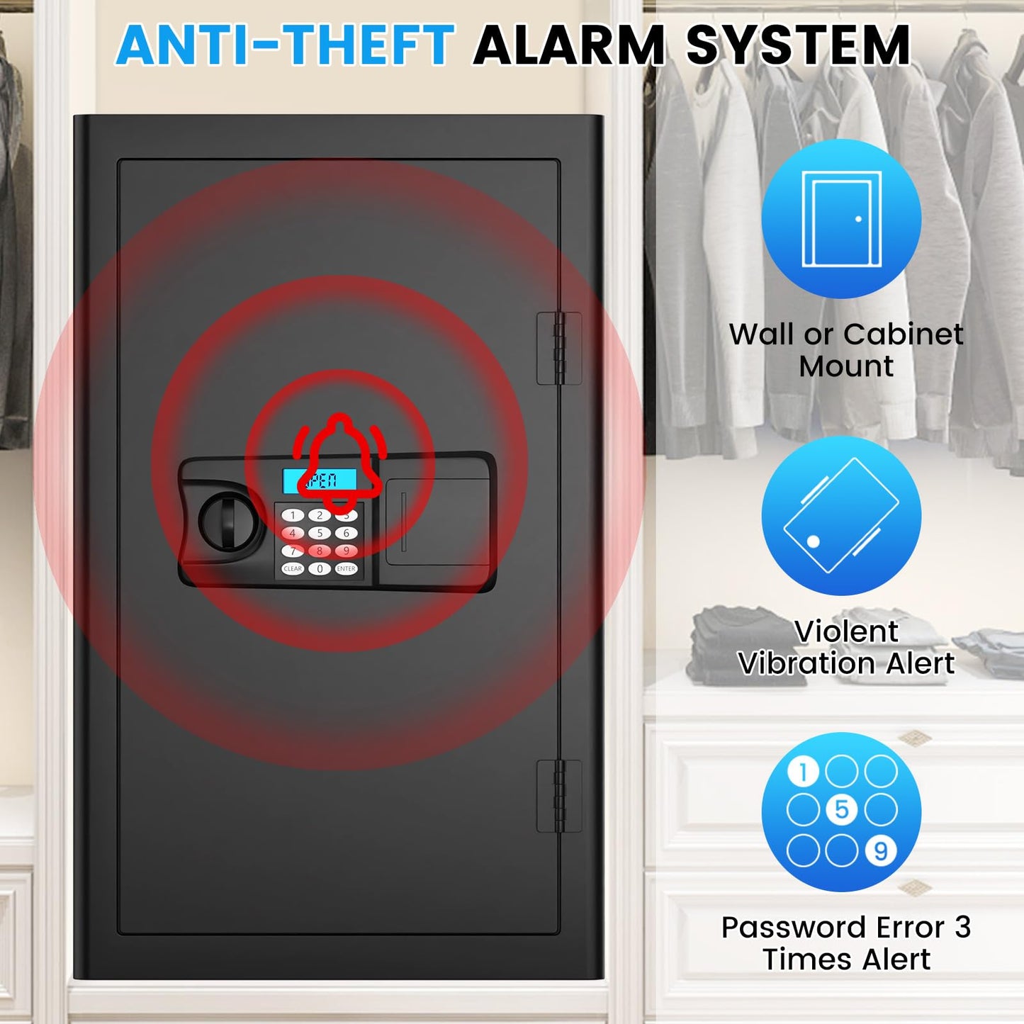 5.0 Cuft Fireproof Safe for Home, Home Safes Water and Fireproof, Safe Box with Digital Combination Lock, Alarm Systerm and Removable Shelf, Fire proof Safes for Home Document Money Valuables