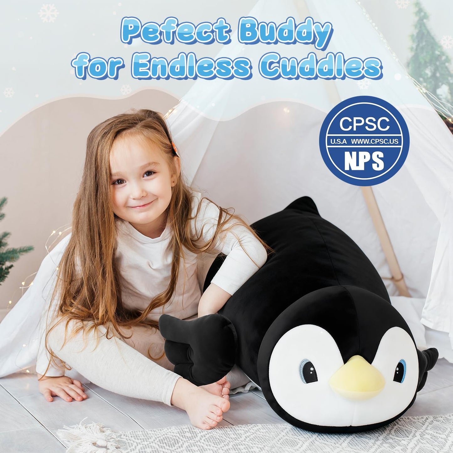 MorisMos 39.4 Inch Penguin Stuffed Animal Plush Toy, Long Penguin Plush Body Pillow, Cuddly Stuffed Penguin Plushie for Sleeping & Home Decor, Christmas Valentine's Birthday Gift for Adults & Kids