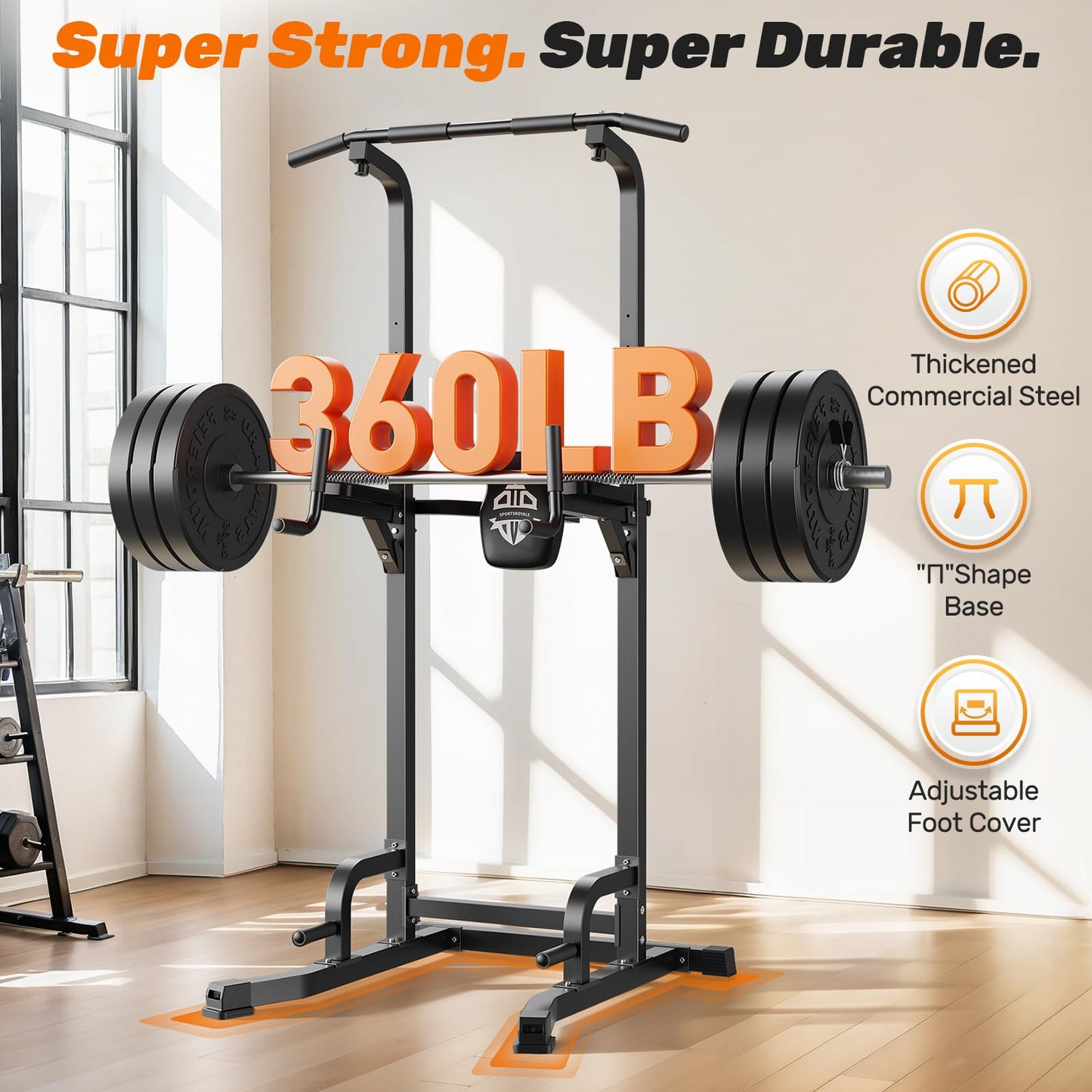 Sportsroyals Pull up Bar, Multi-Function Power Tower Dip Station with Upgraded Adjustable Foot Cover Equipment for Home Gym,360LBS