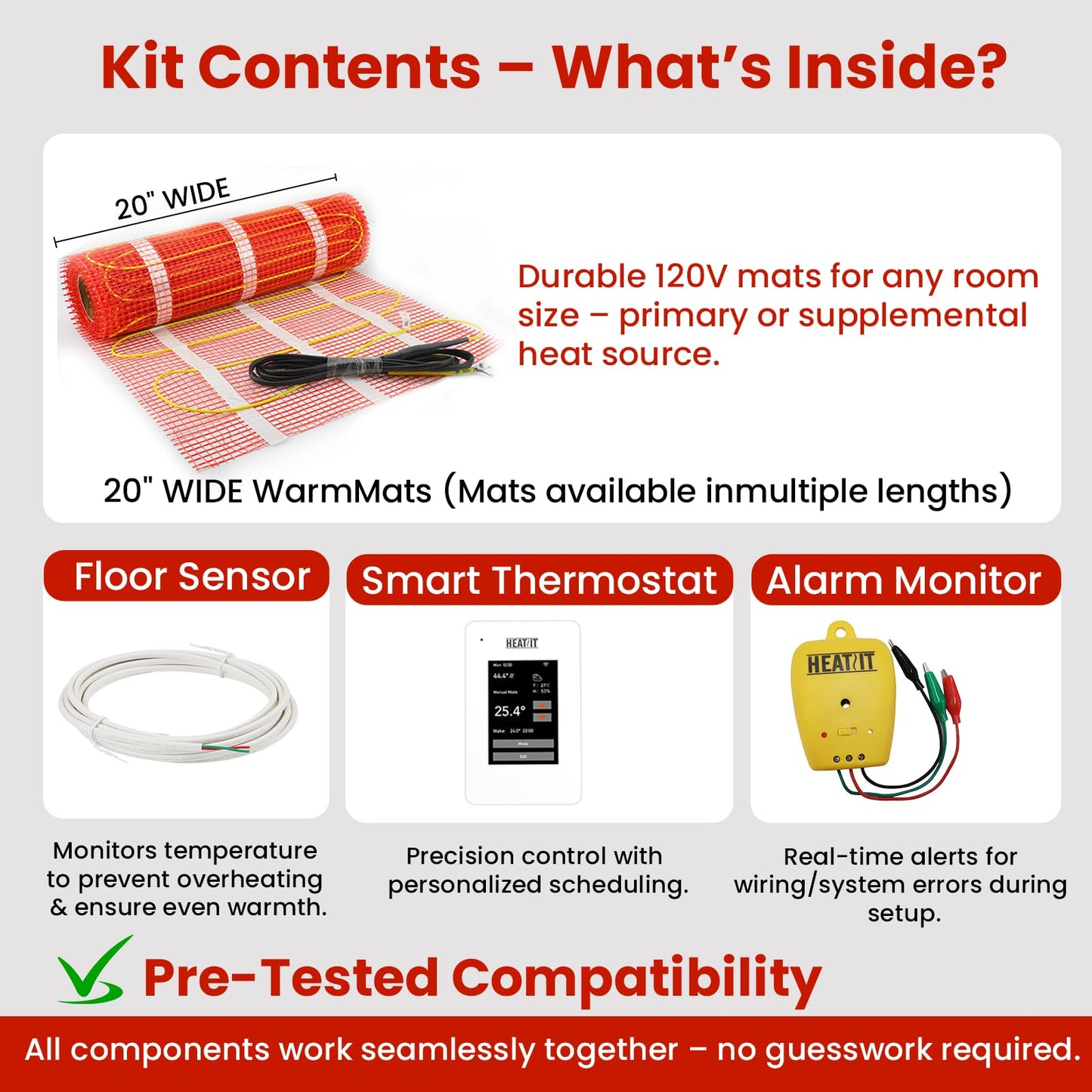 20 sqft HEATIT Warmmat Electric Radiant Self-Adhesive Floor Heat Heating System & ET-7A Thermostat & Alarm Monitor