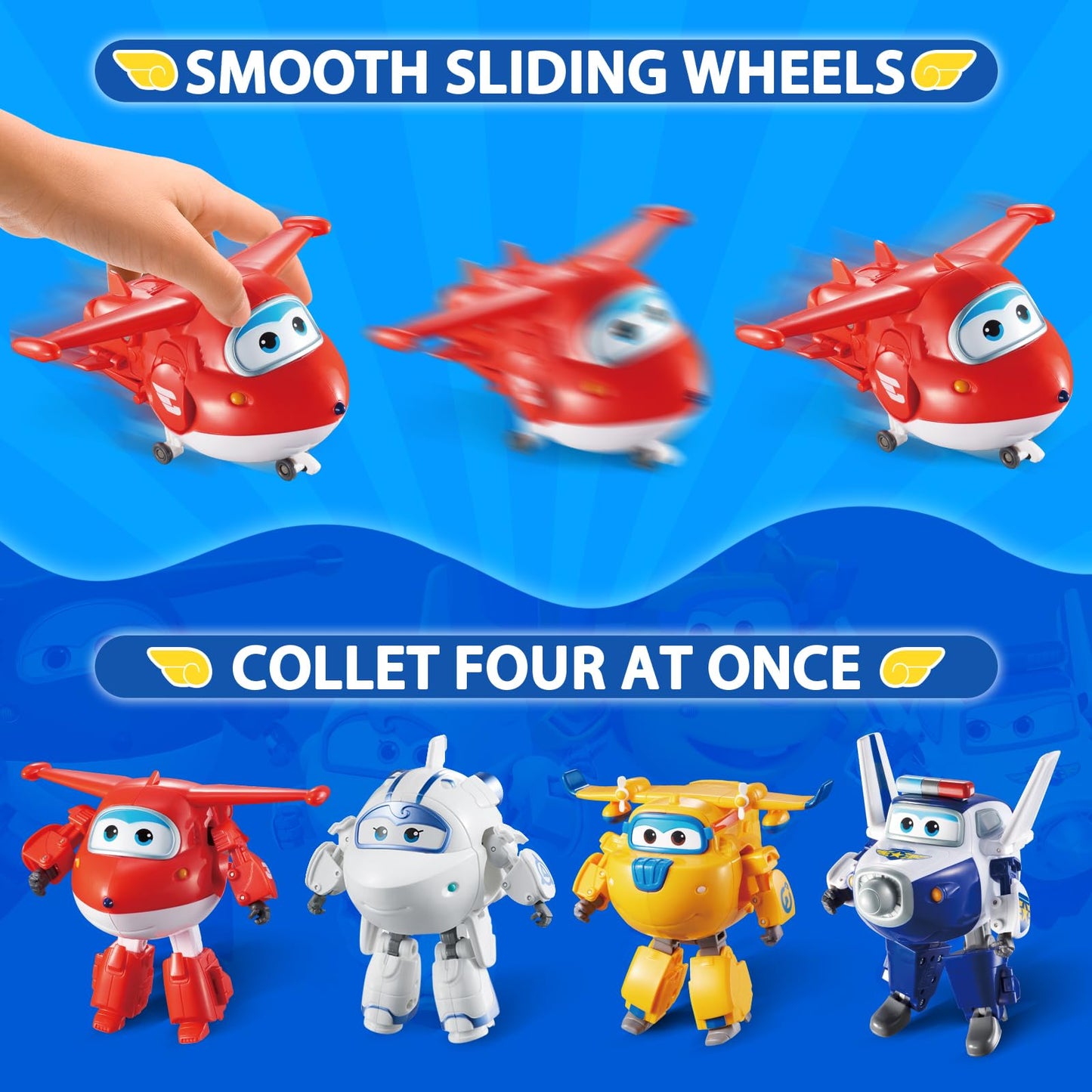 Super Wings 5" Transformable Toys 4-Pack Action Figure Tobot, Transforming Airplane Robot Toys for Boys & Girls Age 3+, Gifts for Preschool Kids, Jett, Paul, Donnie, Astra