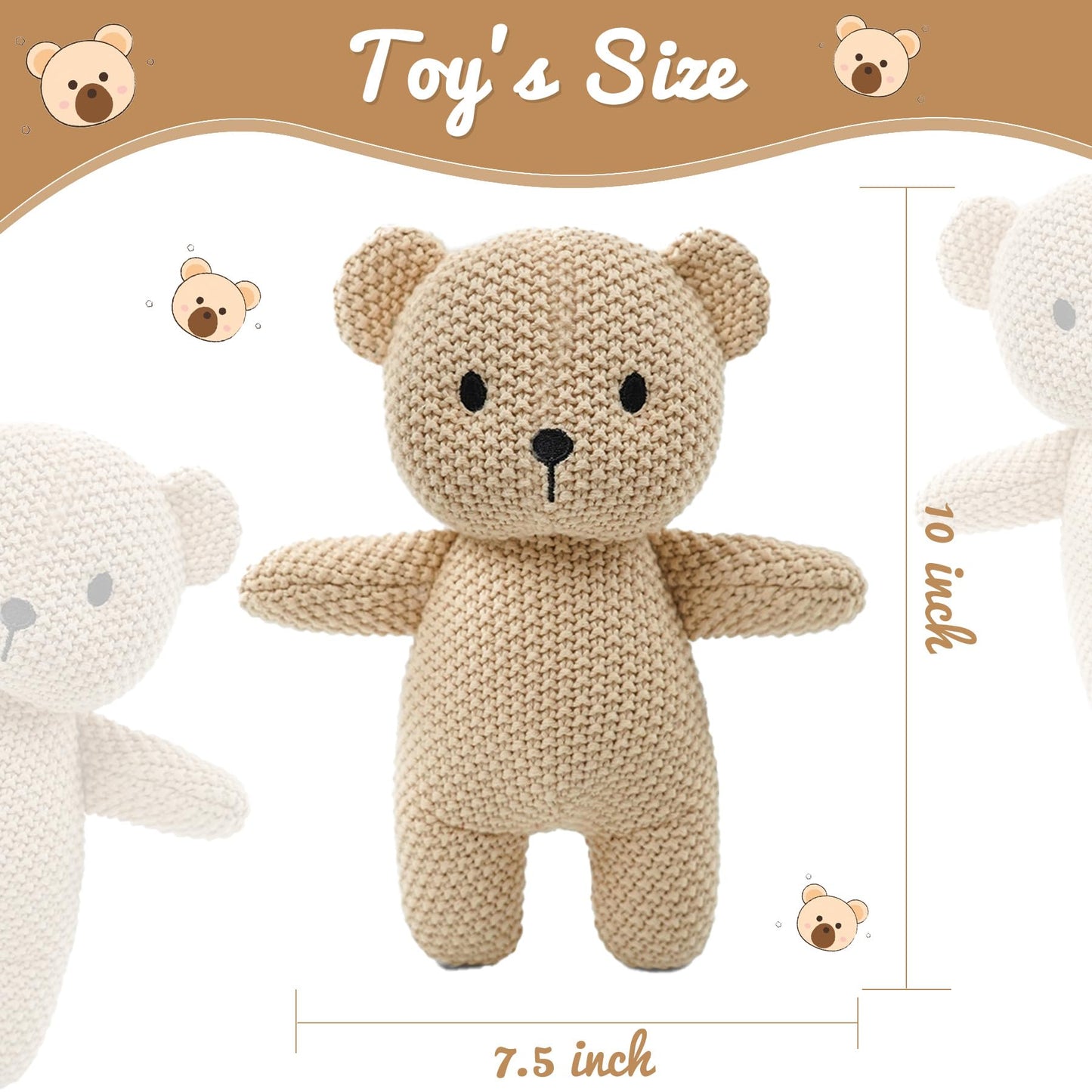 Cute Knitted bear stuffed animals, baby Crochet Stuffed Animal and soft toys. Cute small animal dolls, 10 inch teddy bear plush toy, soft toys for babies, boys and girls birthday Christmas