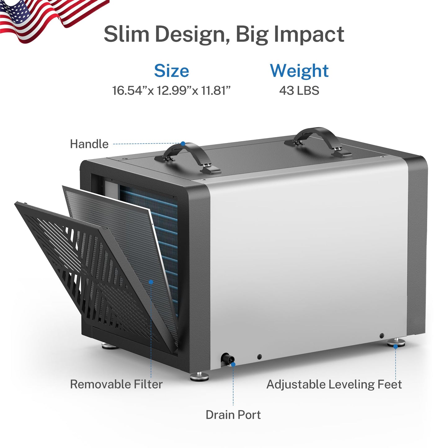 Yaufey 70 Pint Energy Star Commercial Dehumidifier with Pump for Crawl Space, Basement, Industrial, up to 5,000 Sq. Ft., 10%-98% RH Humidity Control, Auto Defrost, TUV Certified, 5-Year Coverage
