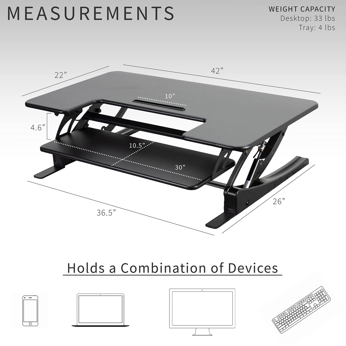 VIVO 42 inch Height Adjustable Stand Up Desk Converter, V Series, Quick Sit to Stand Tabletop Dual Monitor Riser Workstation, Black, DESK-V000VL