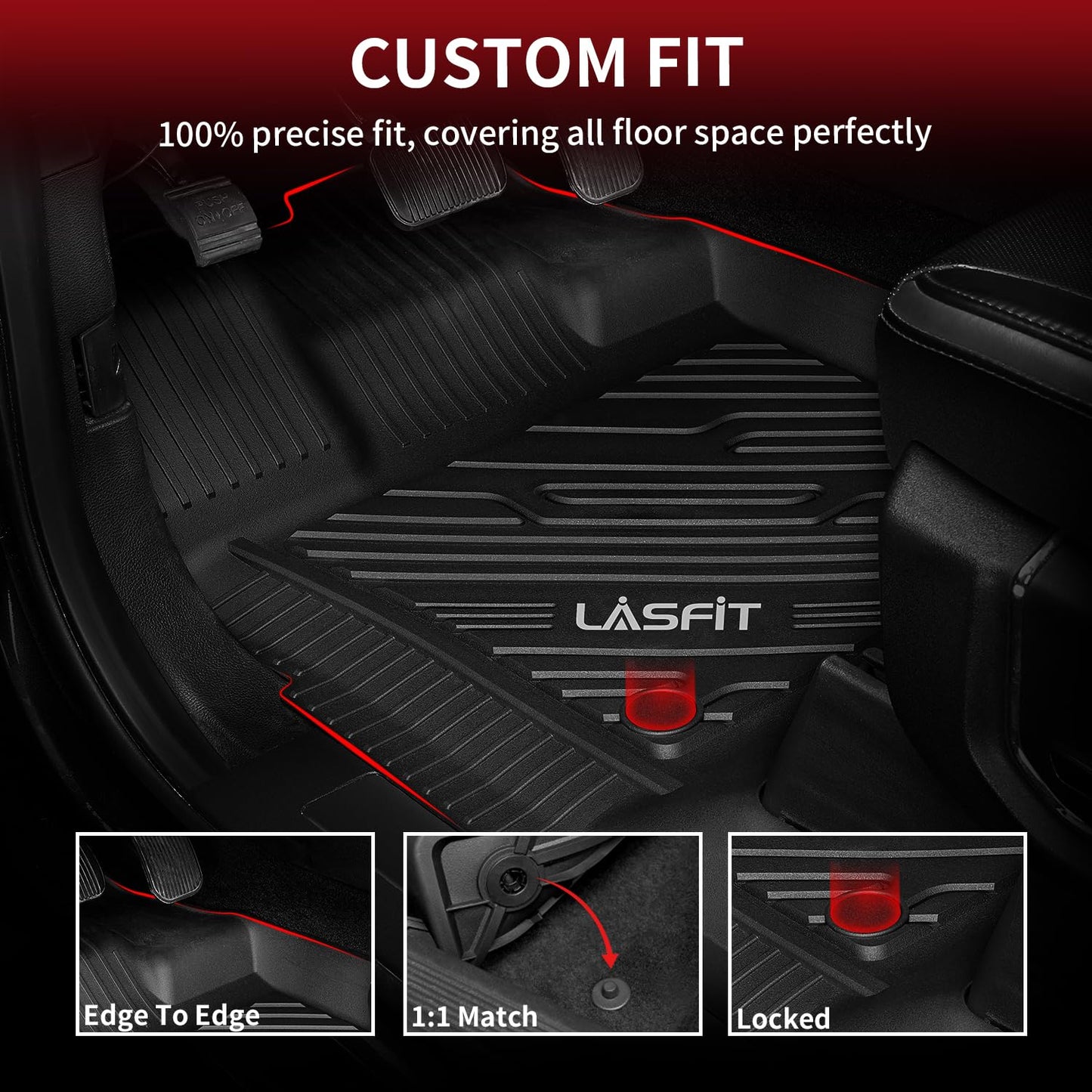 LASFIT Floor Mats for Ford F-150 2021-2026 | F150 Lightning 2022-2025 SuperCrew (Rear w/Fold Flat Storage) Carpet Floor All Weather Car Liners TPE Truck Mats - 1st and 2nd Row, 3pcs Black