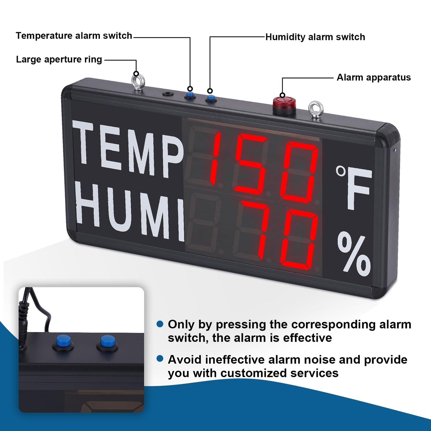 JIAWANSHUN 4" Large LED Digital Thermometer Hygrometer, -40°F-248°F & 0-100% RH, High Accuracy Humidity Temperature Monitor with Alarm for Farm, Pet House & Greenhouse