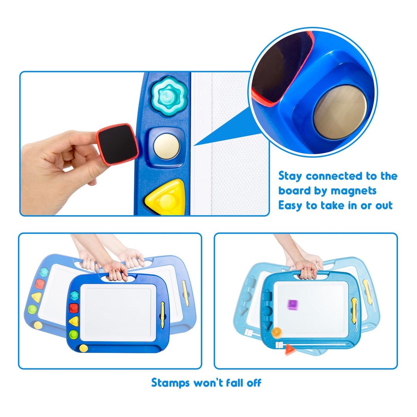 SGILE Toddler Toys for Kids, Large Magnetic Drawing Board for Birthday Gift, Toys for 1 2 3 4 Year Old Girls Boys, Etch & Sketch Pad with 4 Stamps, Learning and Educational, 16 ×13 in, Blue