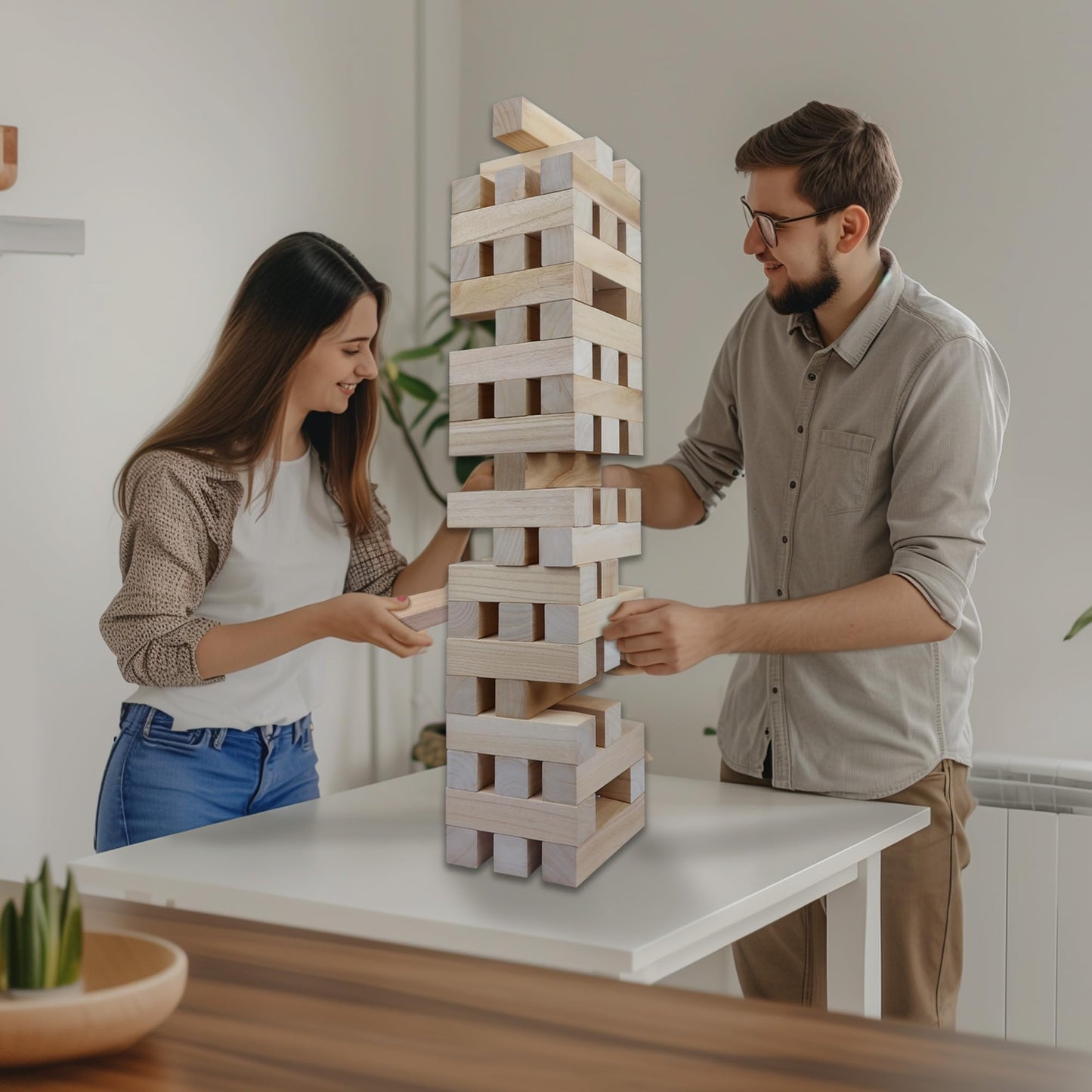 GOTHINK Giant Tumbling Tower Game, Super Large 51pcs Wooden Blocks Stacking Game, Stacking to Over 6 Feet, Jumbo Timber Blocks with Carry Bag, Jumbo Outdoor Indoor Game Toy Gift for Kids and Adults