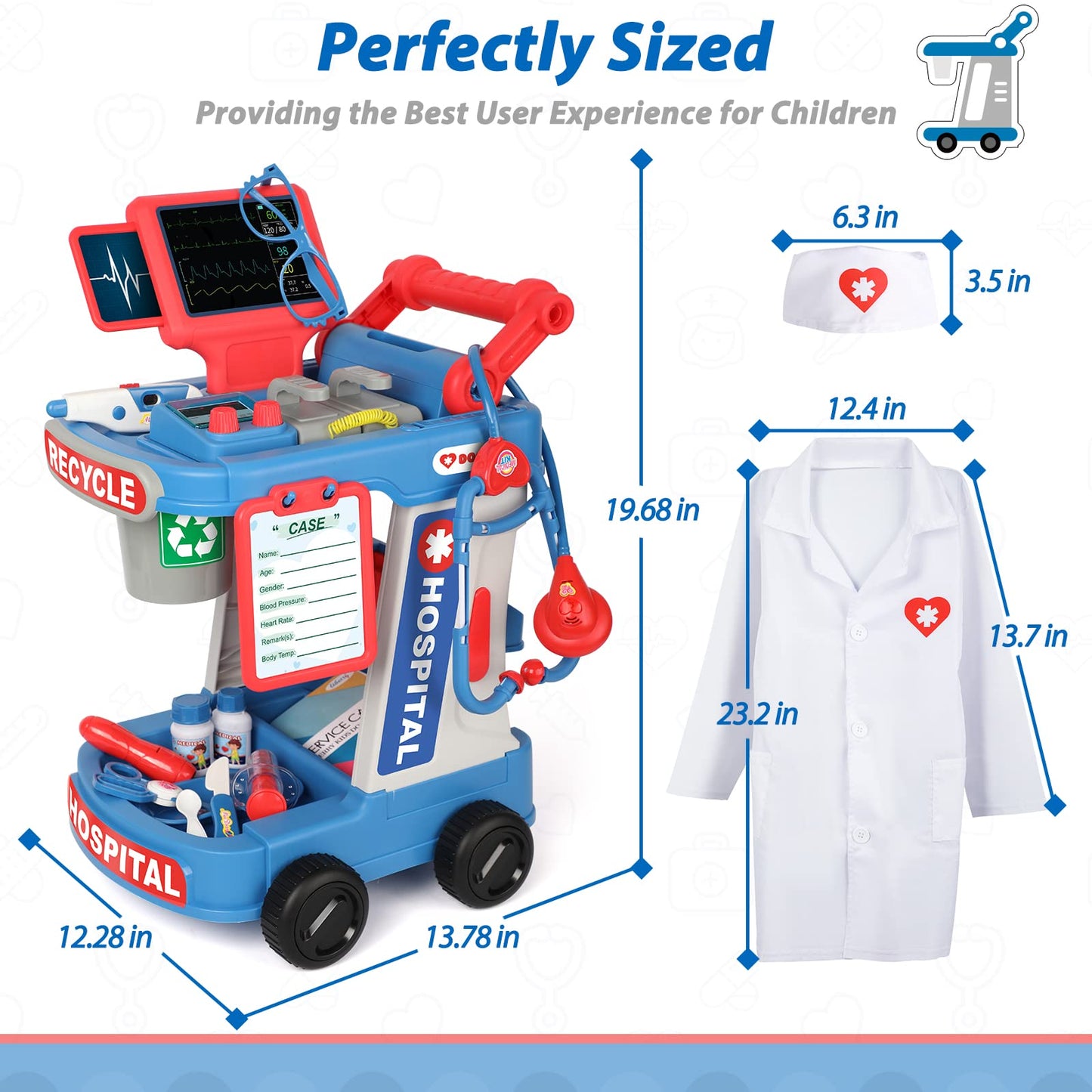 Liberry Doctor Kit for Toddlers Ages 2 3 4 5, Pretend Kids Doctor Playset with Cart, Costume and Stethoscope, Role Play Medical Toys Birthday Gift for Girls Boys (Blue)