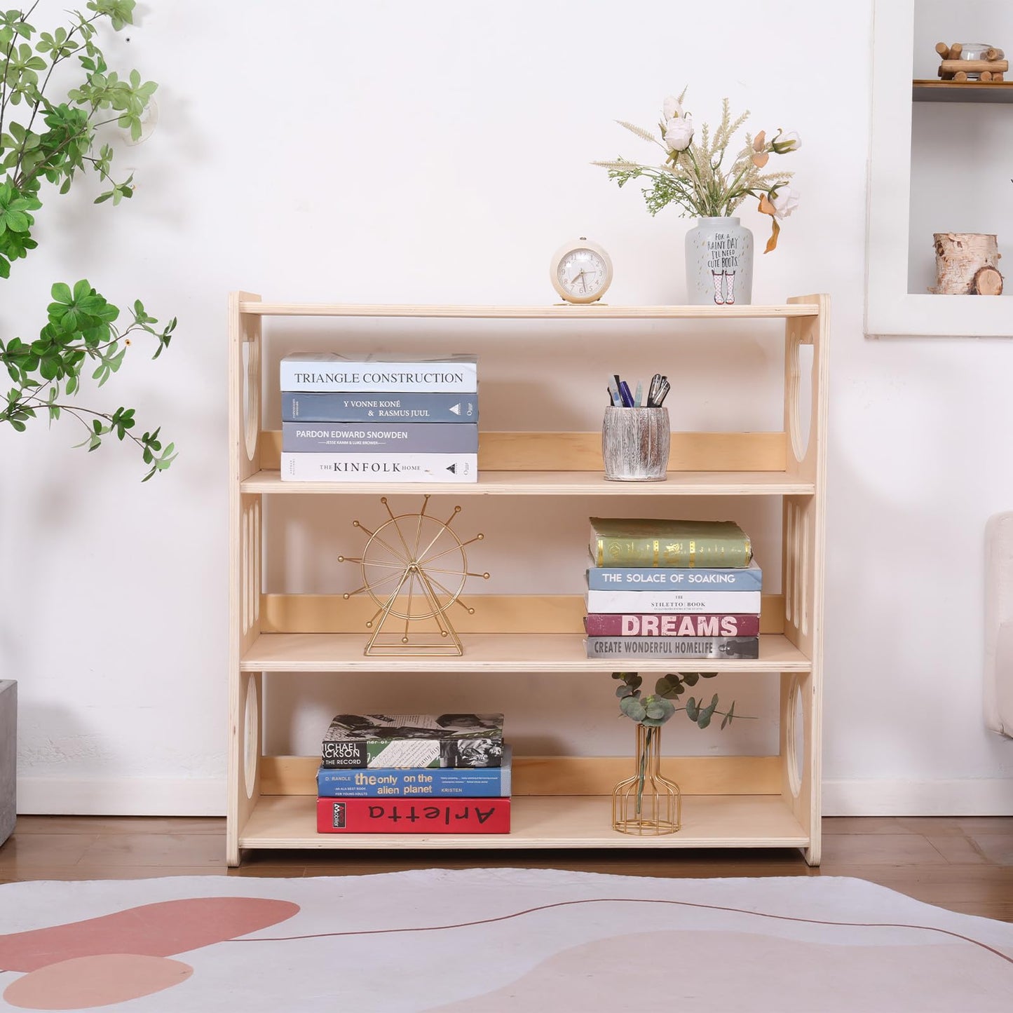 YJTREMFYX Children's Toy Storage Rack Montessori Bookshelf, Used as a Storage Cabinet for Books and Toys in Game Rooms, Children's Rooms, Daycare Centers, and kindergartens (4 Levels)