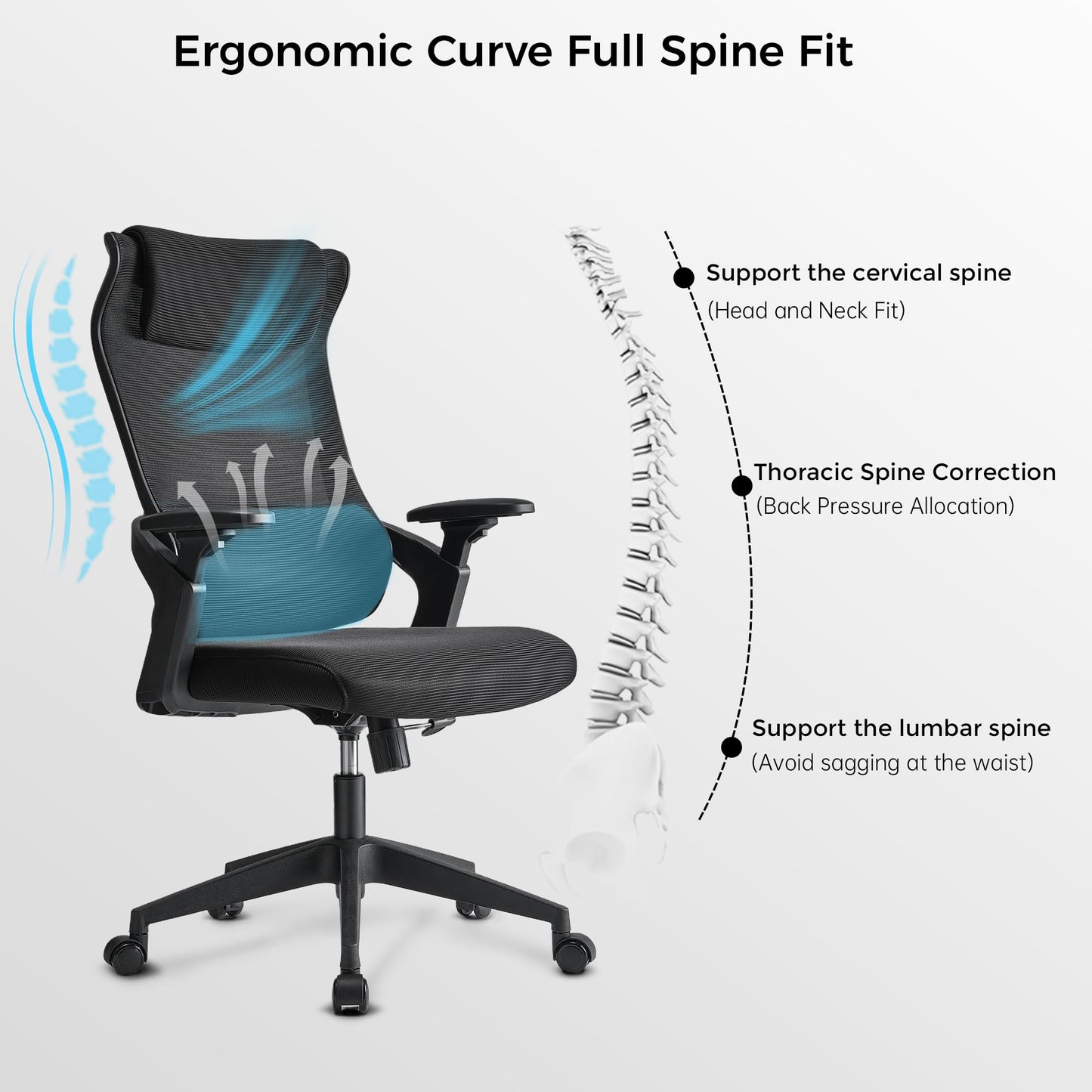 EUREKA ERGONOMIC OC77 Mesh Office Chair, Ergonomic Office Chair, Home Office Desk Chairs with Oversized Headrest and 3D Armrests, Computer Desk Chair, Black