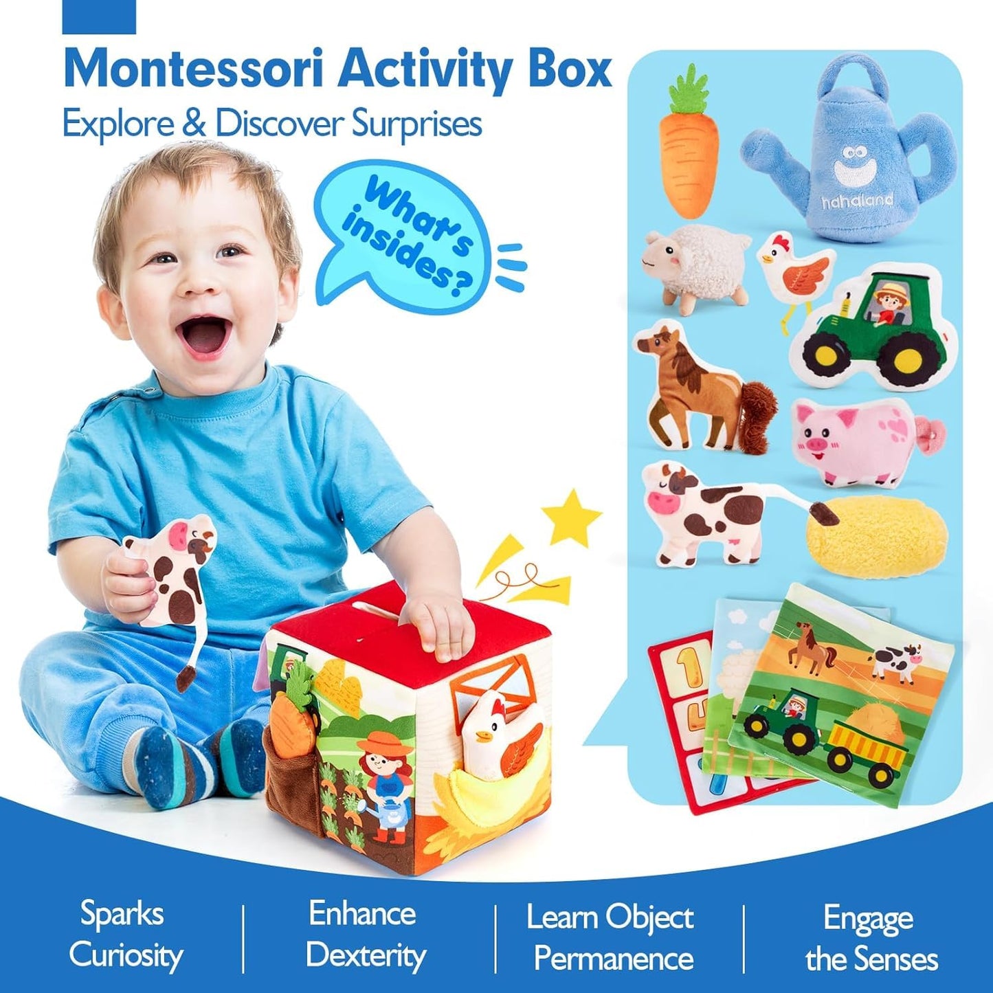 hahaland Baby Toys 6-12 Months Montessori Toys for 6 Month Old with Crinkle Tissue, Squeaker, Mirror - Soft Activity Sensory Montessori Toy for Babies Easter Basket Stuffers