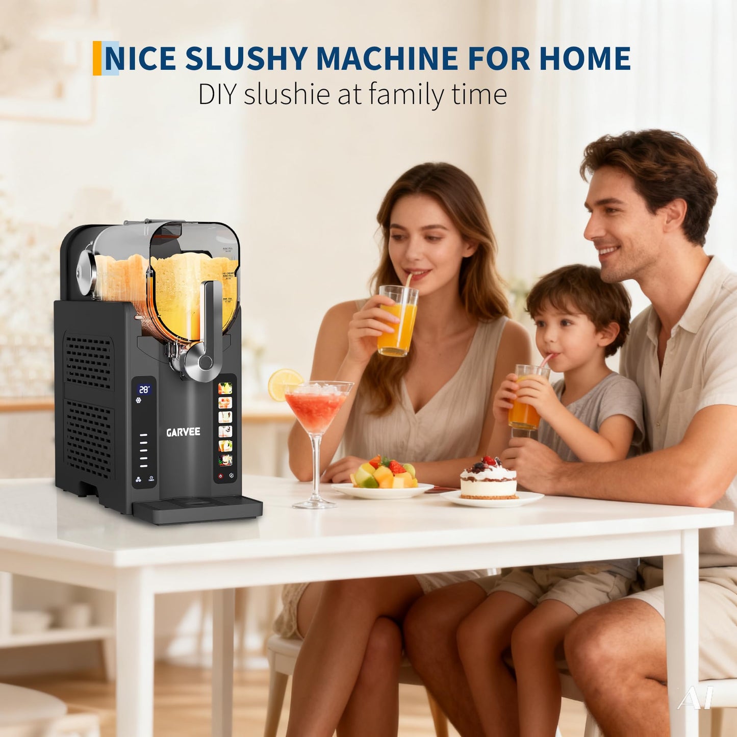 Garvee Slushie Machine for Home No Ice Needed, Frozen Drink Maker with LED Display & 6 Pre-Set Programs, 70 oz Large Capacity for Frozen Margaritas,Frappés,Ice Cream, Dark Gray