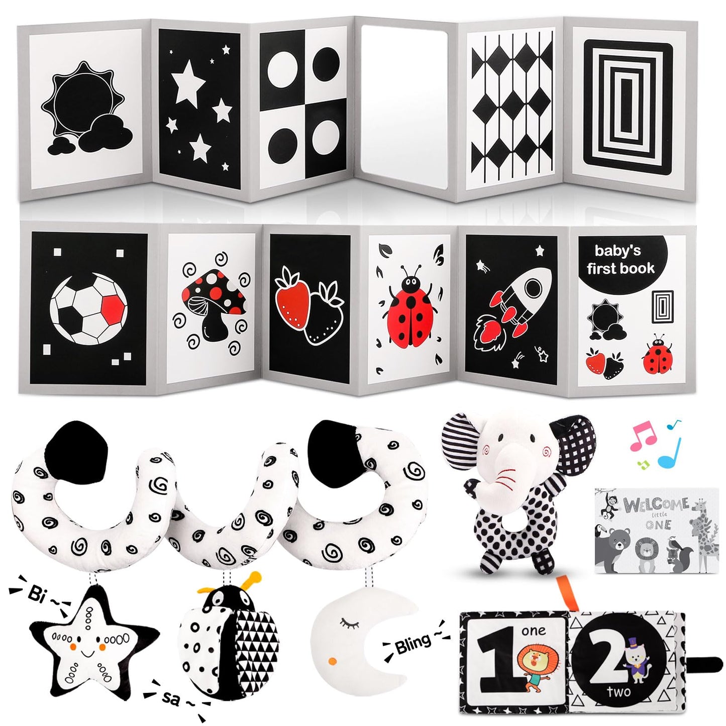 Flyxingxia High Contrast Baby Toys for Newborn, Black and White Baby Sensory Toys for 0-6-12 Months Brain Development, Montessori Infant Toys for Baby Boy Girl Shower Gifts