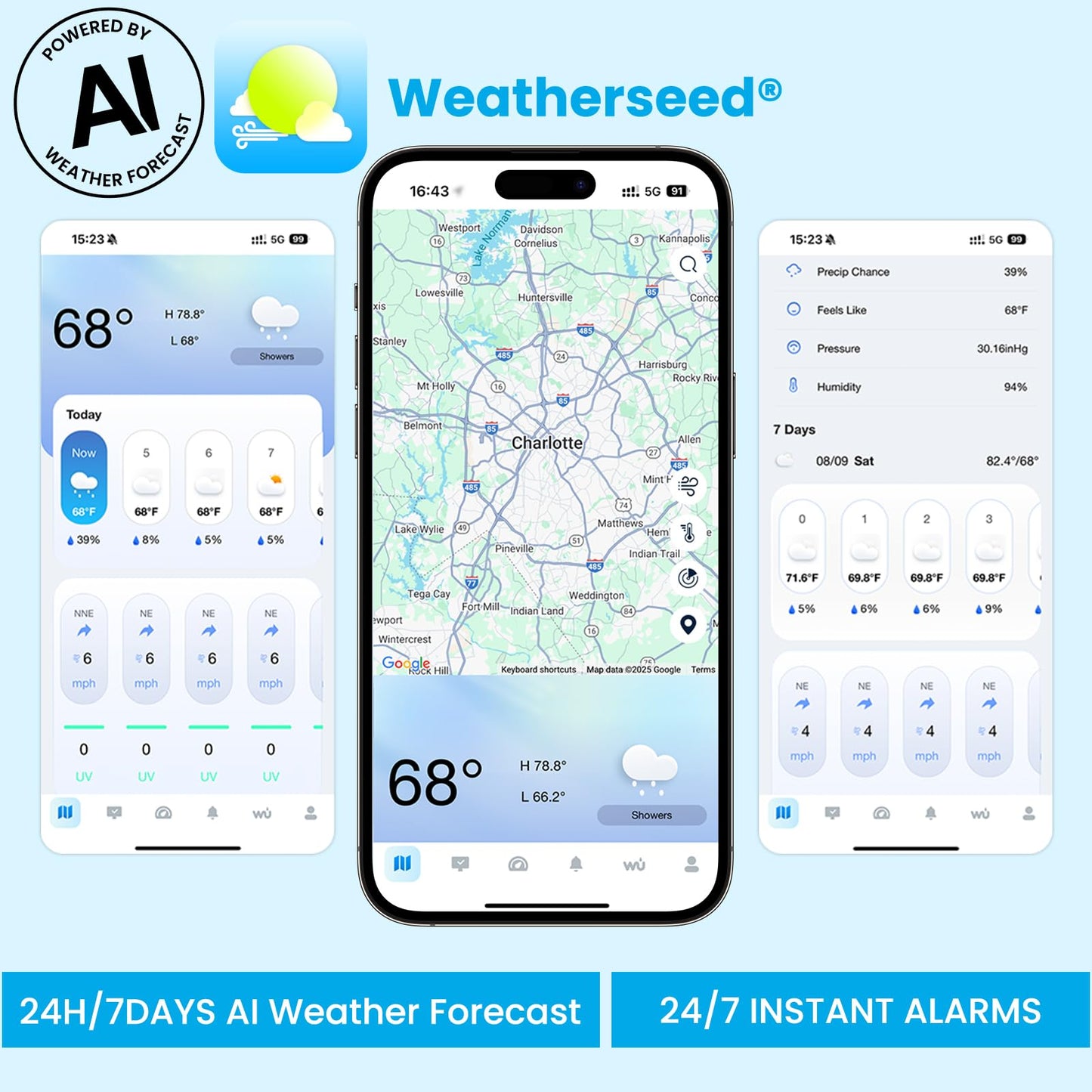 Sainlogic SA9 Plus Smart WiFi Weather Stations Wireless Indoor Outdoor Sensor 24/7 Weather Forecast by Weatherseed® AI,Wind Speed and Rain Gauge Outdoor,UV,Alerts & 2-Year Data Export