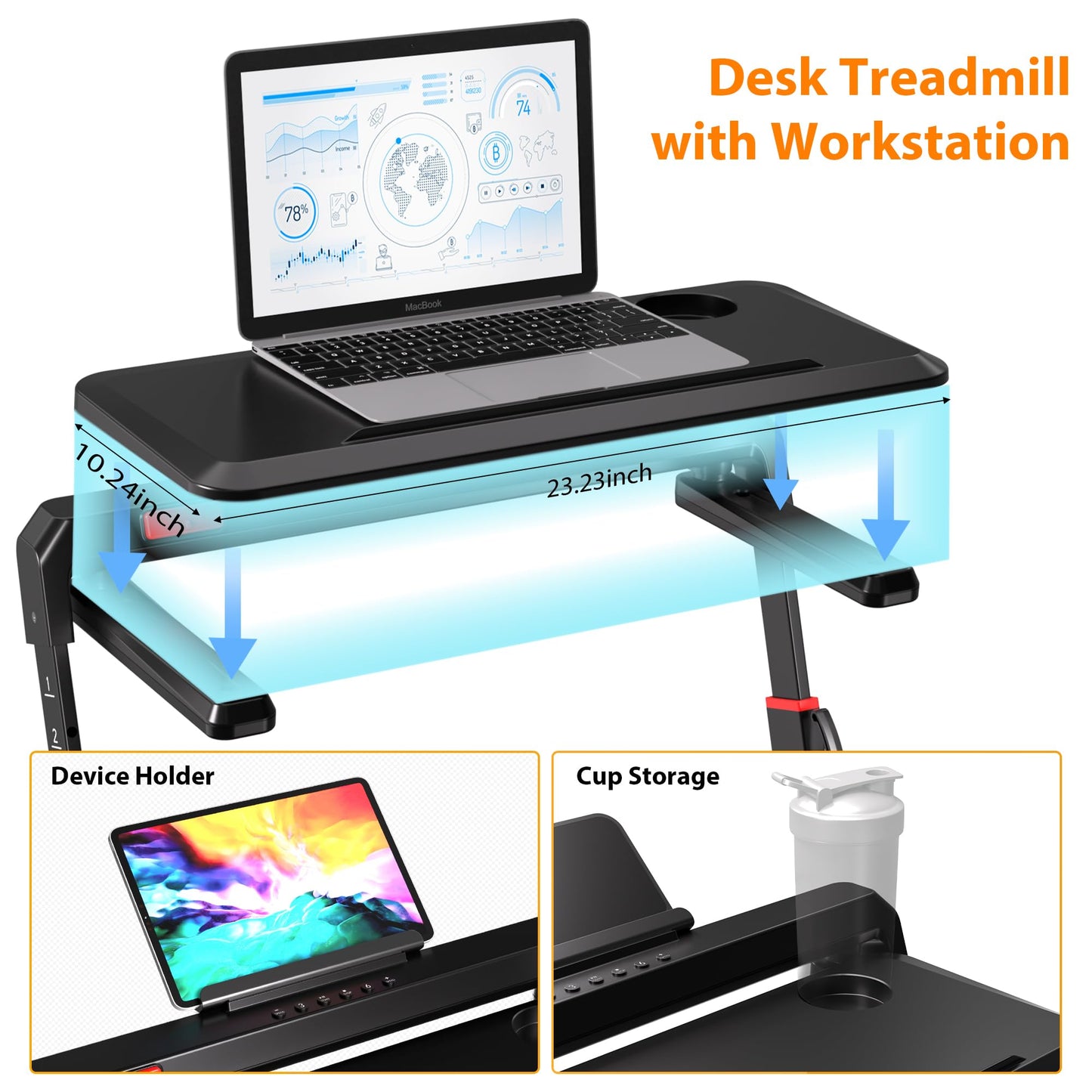 HiFast Walking Pad Treadmill with Desk Workstation, 3.0HP Under Desk Treadmills with 8% Incline Handle Bar, Foldable Portable Treadmill for Home Office, 300lbs Capacity, Remote Control, APP
