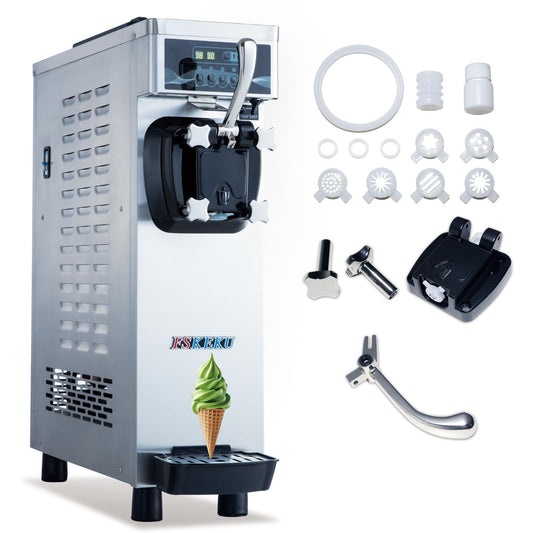Commercial Ice Cream Machine, 1.35kW 16-22L/H Yield, Single Flavor Countertop Soft Serve Maker with 7L Hopper 1.7L Cylinder, Pre-cooling Puffing & Hopper Stirring, YKF-8116F